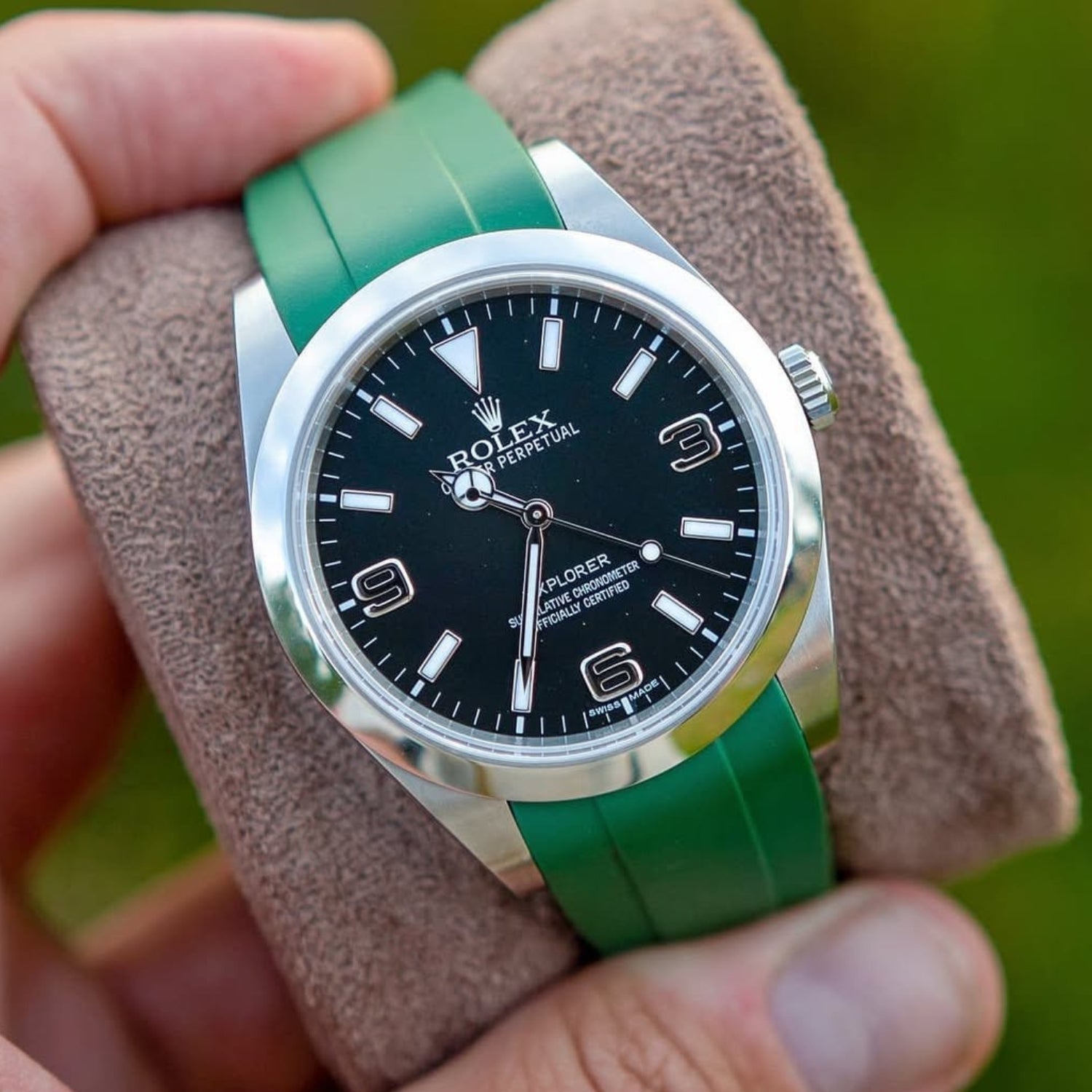 Faltschließe Kautschukarmband für Rolex Explorer I – Grün - Helvetus DE