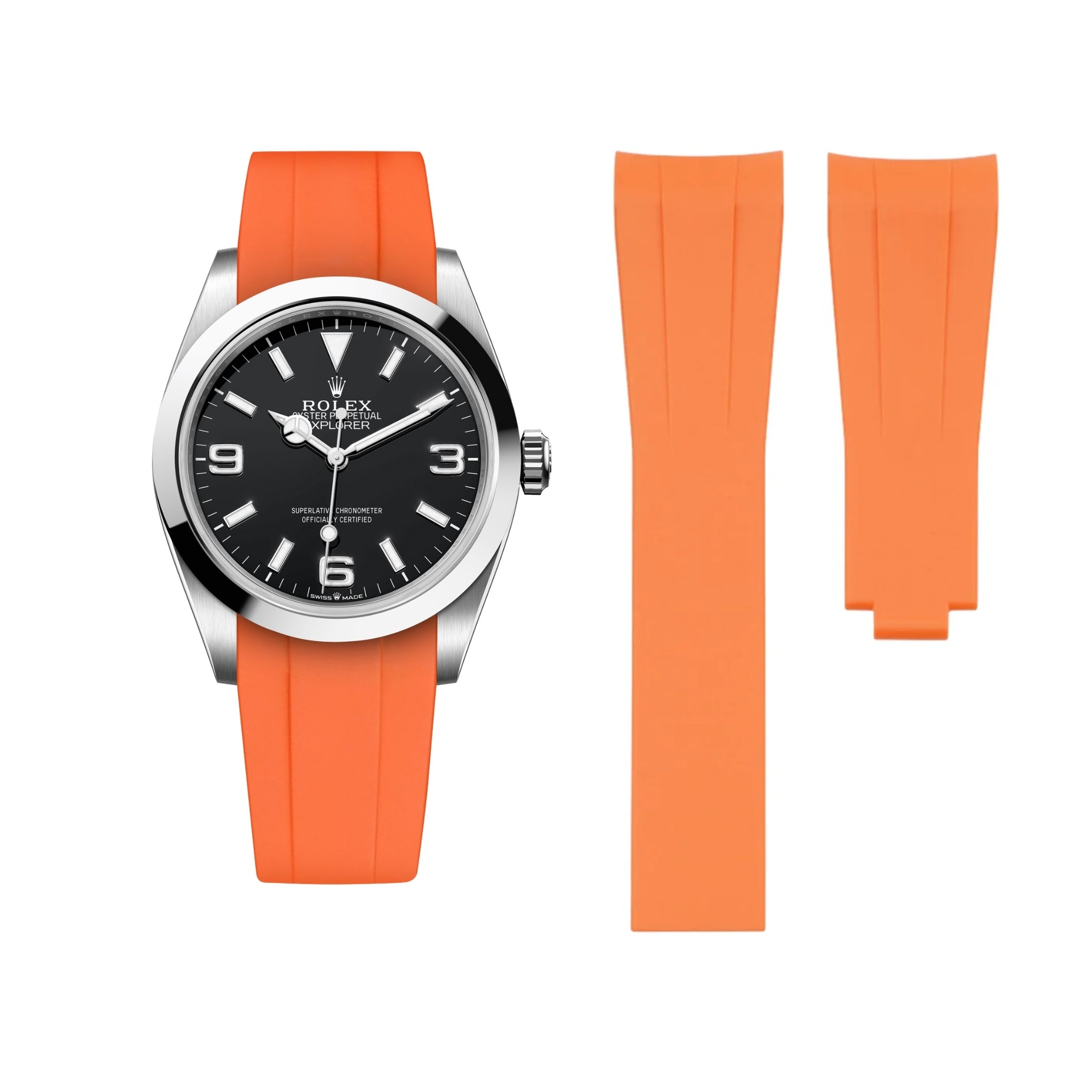 Faltschließe Kautschukarmband für Rolex Explorer I – Orange - Helvetus DE