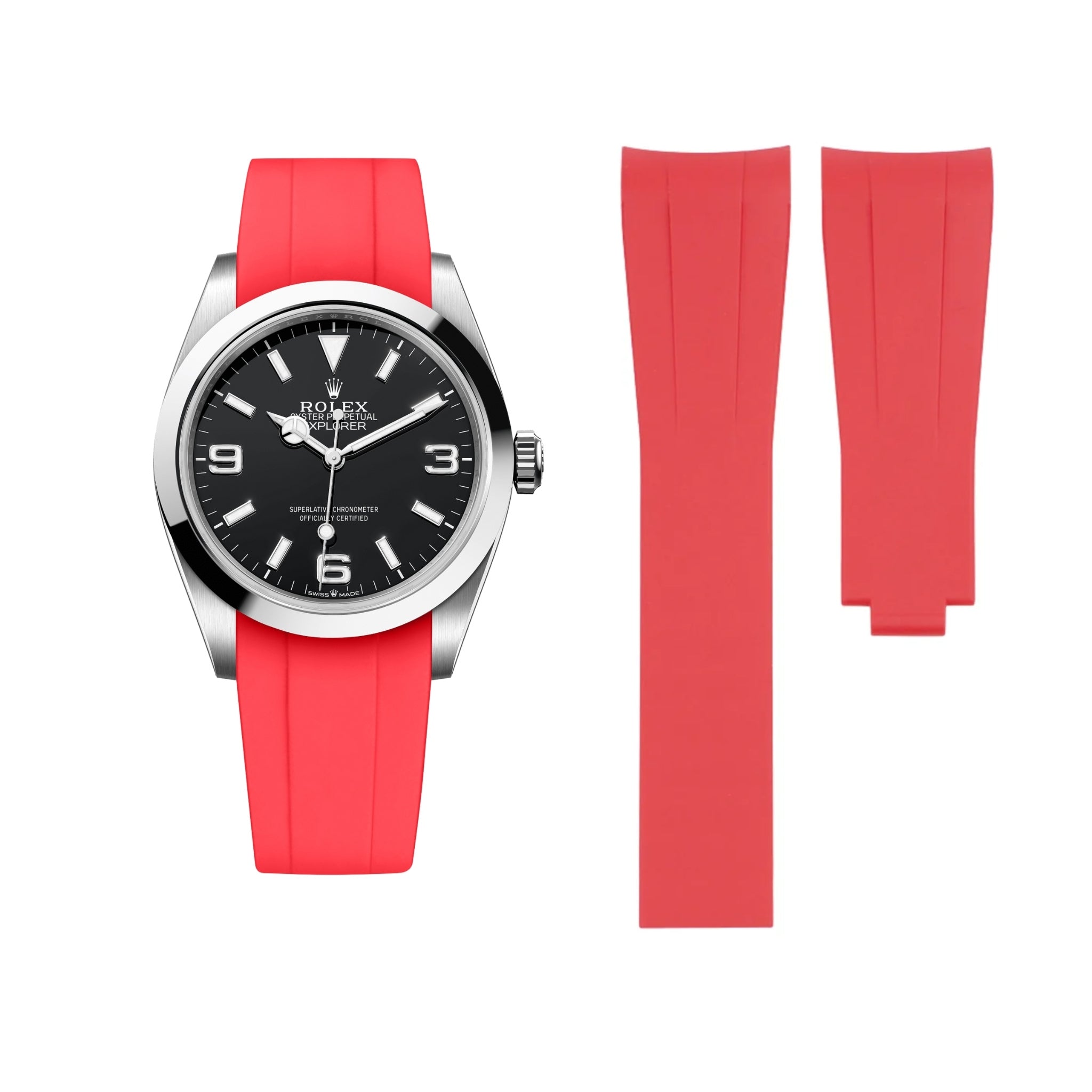 Faltschließe Kautschukarmband für Rolex Explorer I – Rot - Helvetus DE