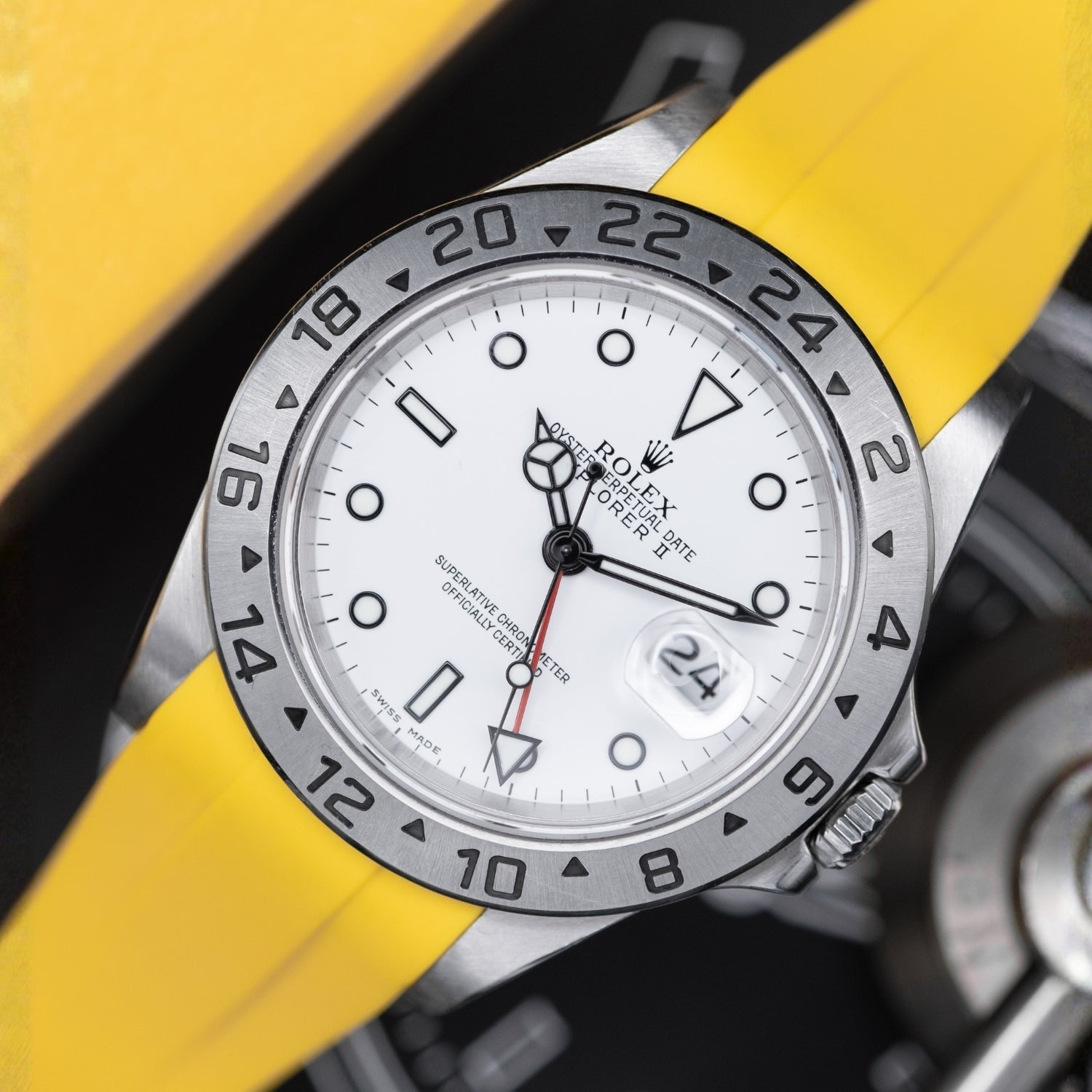 Faltschließe Kautschukarmband für Rolex Explorer II – Gelb - Helvetus DE
