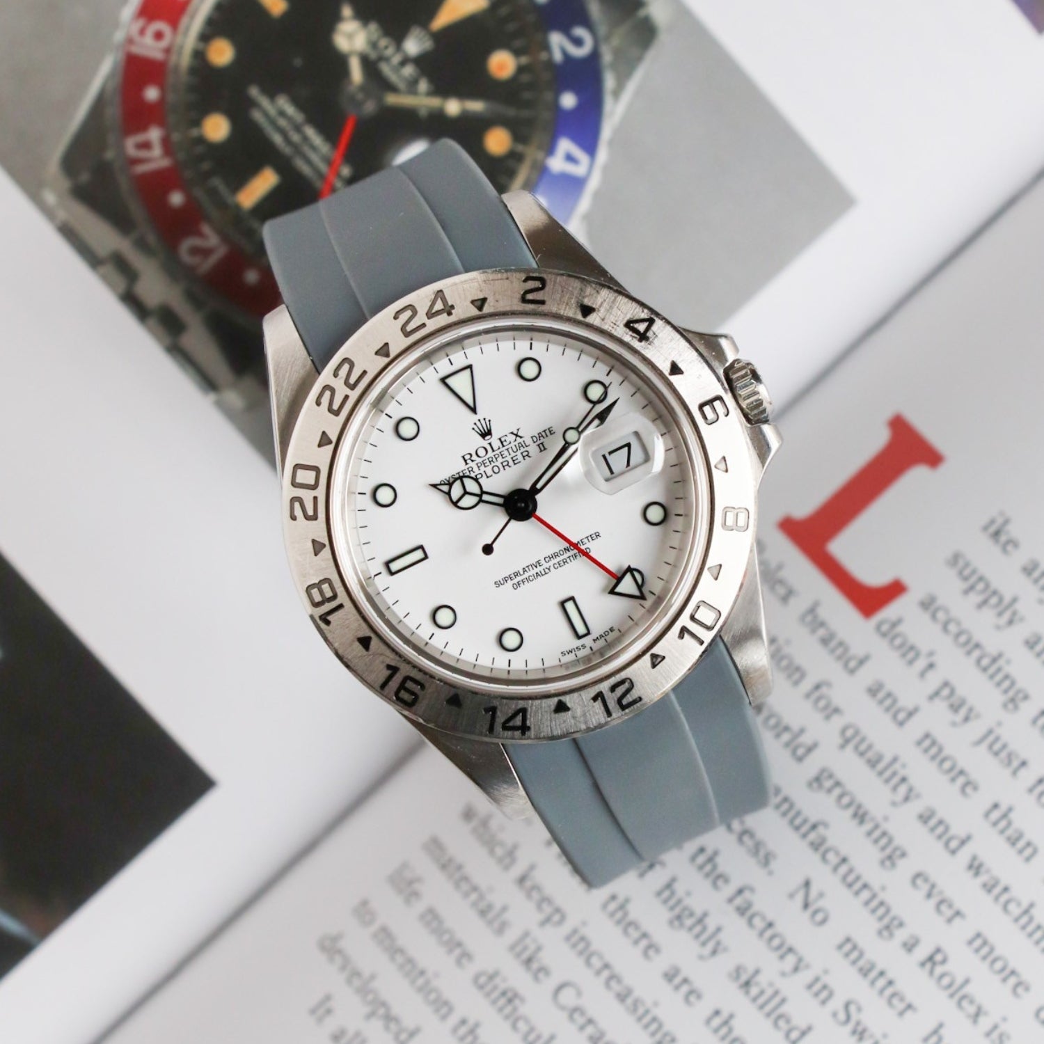 Faltschließe Kautschukarmband für Rolex Explorer II – Grau - Helvetus DE