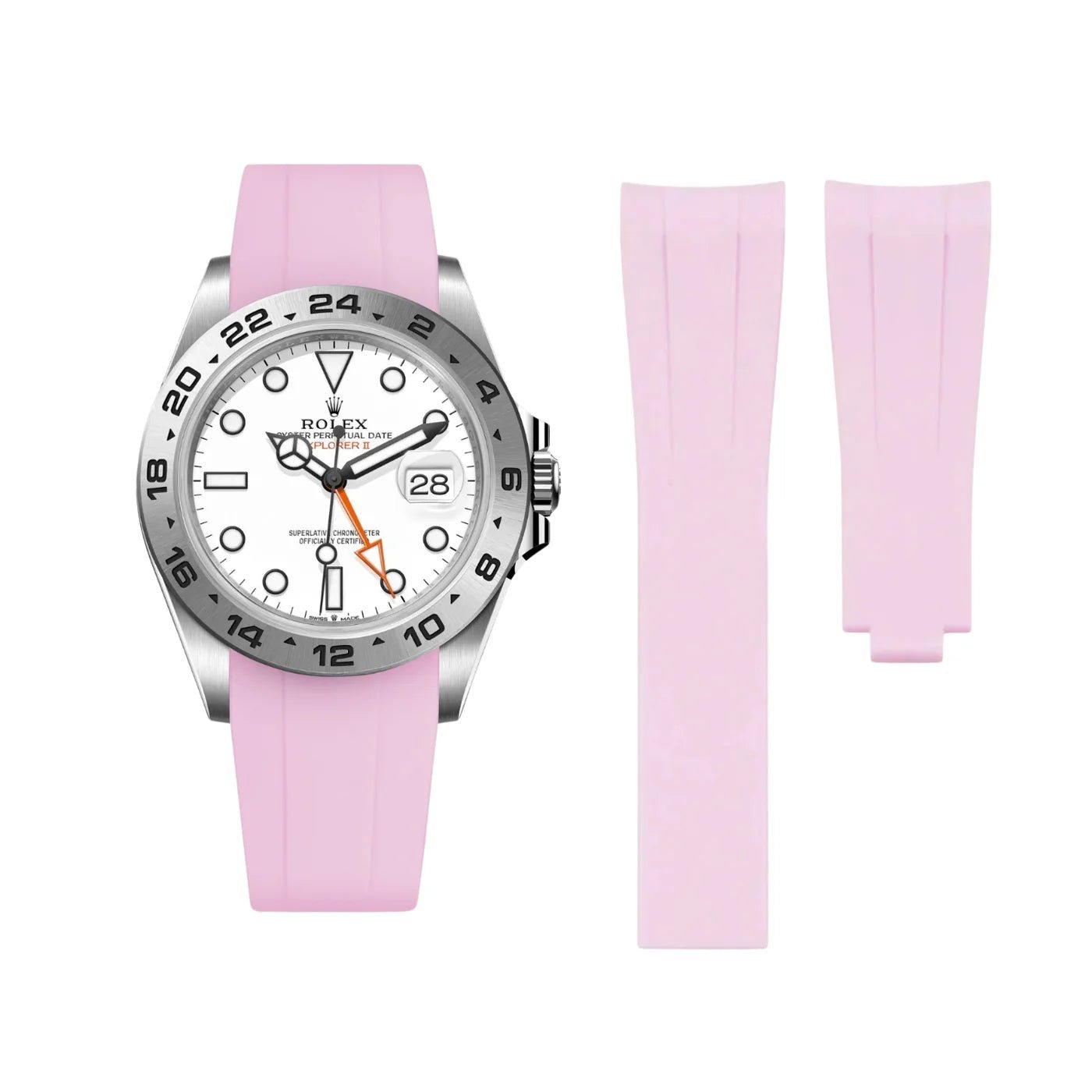 Faltschließe Kautschukarmband für Rolex Explorer II – Pink - Helvetus DE