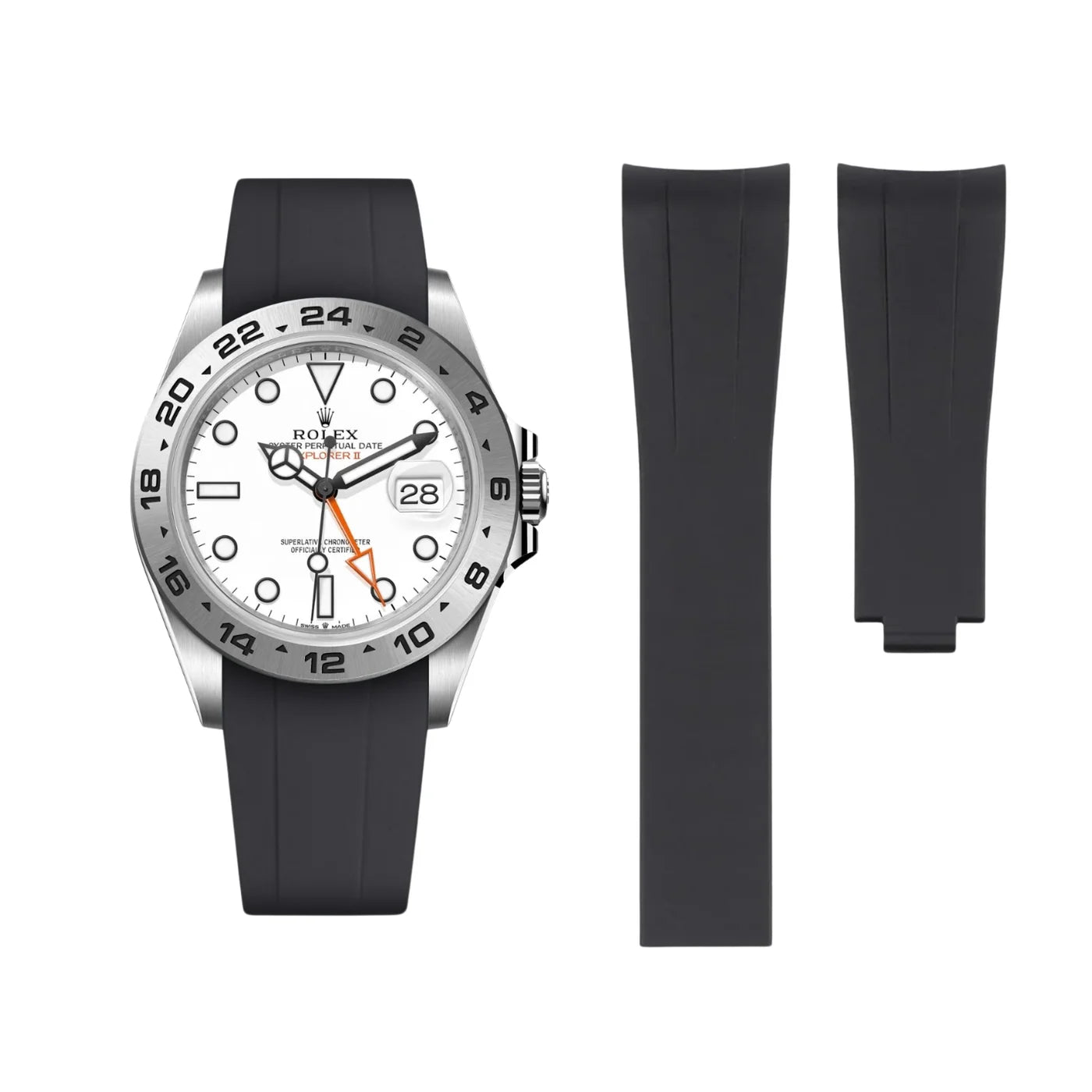 Faltschließe Kautschukarmband für Rolex Explorer II – Schwarz - Helvetus DE