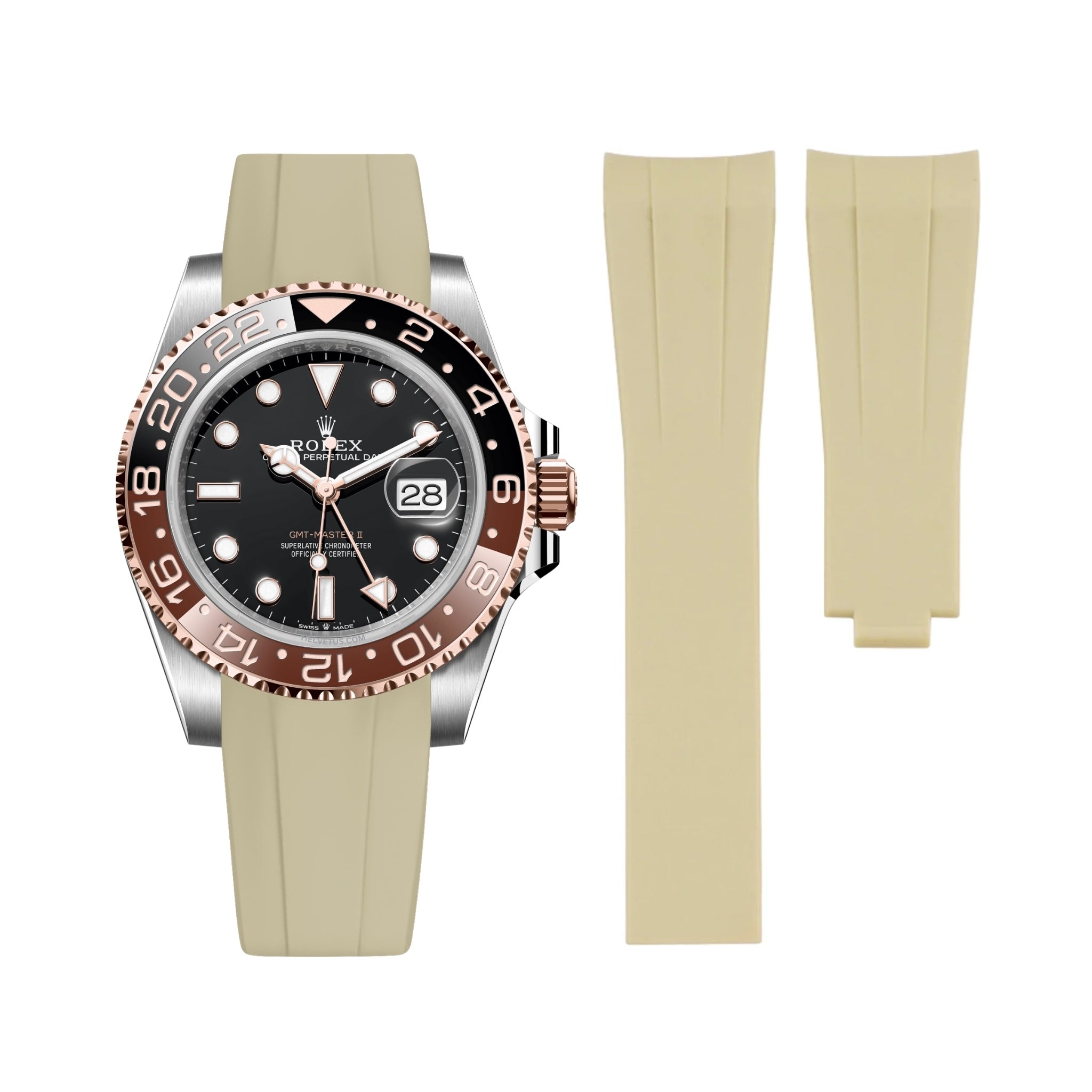 Faltschließe Kautschukarmband für Rolex GMT - Master II – Beige - Helvetus DE