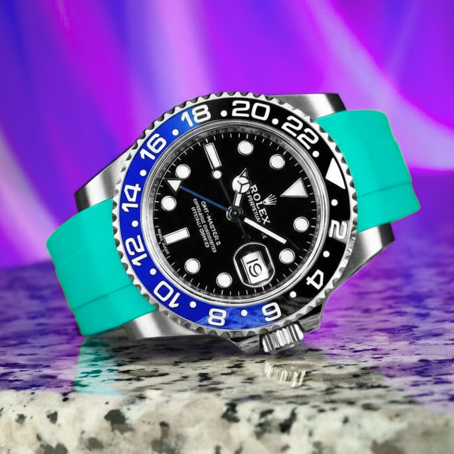 Faltschließe Kautschukarmband für Rolex GMT - Master II – Türkis - Helvetus DE