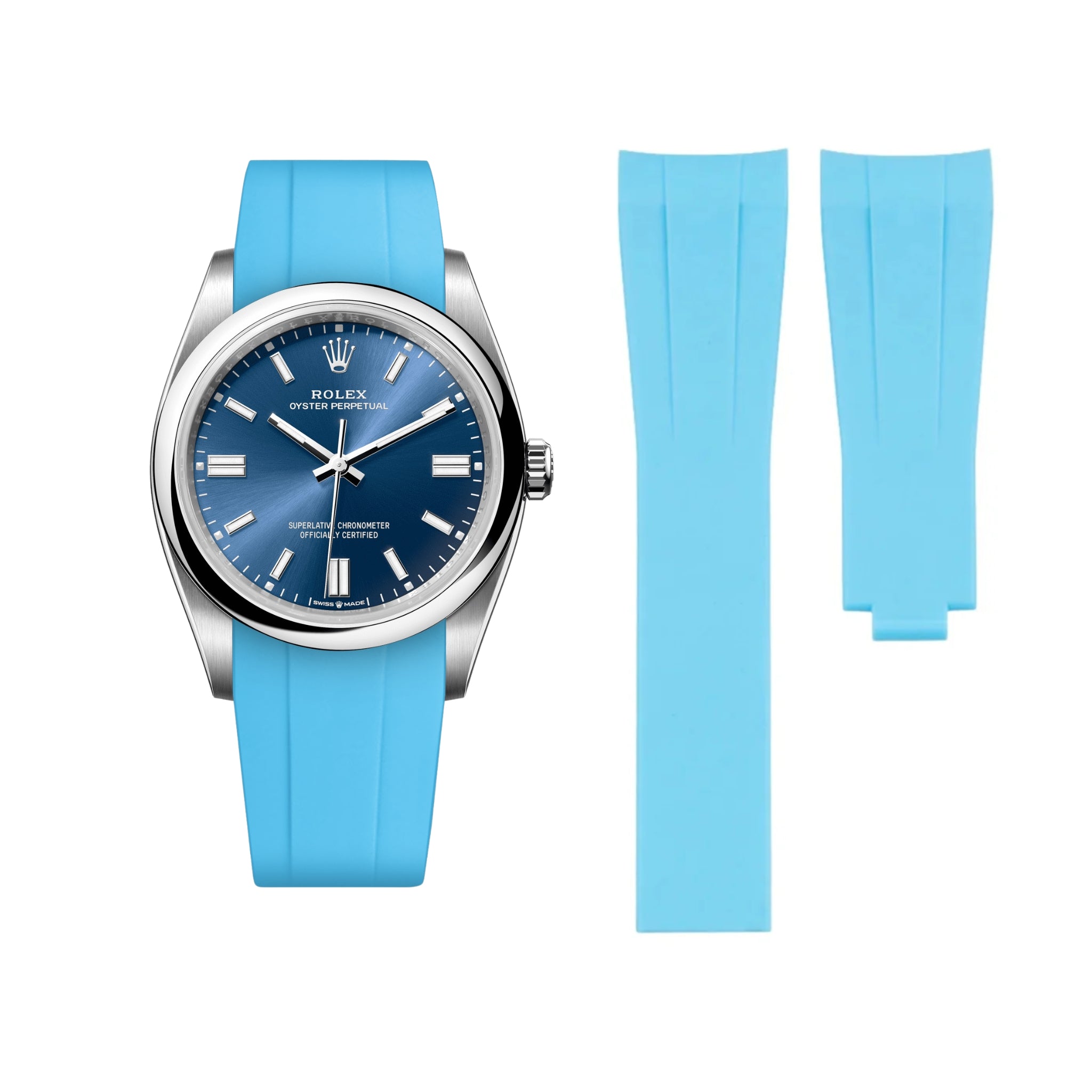 Faltschliesse Kautschukarmband für Rolex Oyster Perpetual 36mm – Hell Blau - Helvetus DE