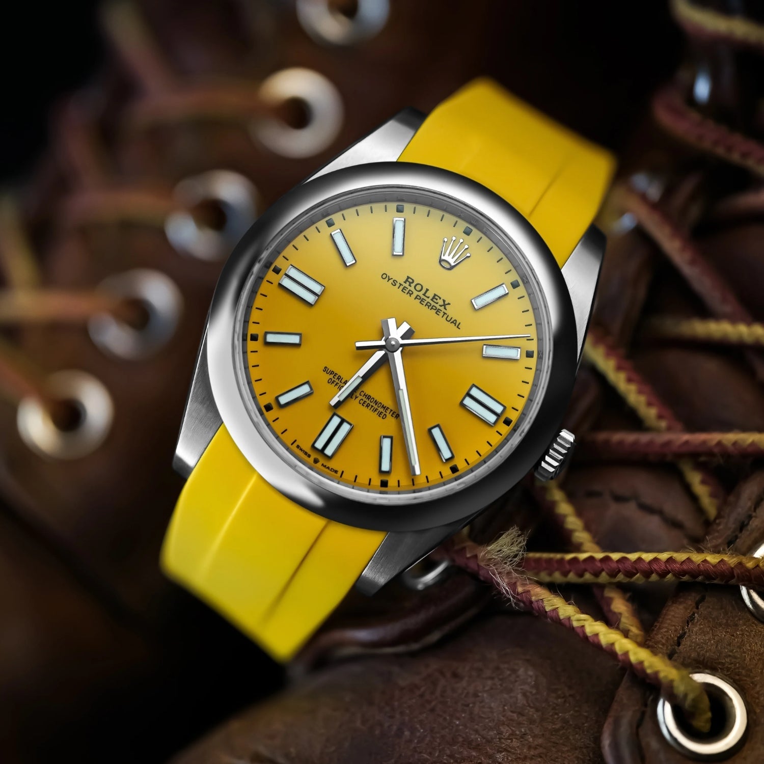 Faltschliesse Kautschukarmband für Rolex Oyster Perpetual 41mm – Gelb - Helvetus DE