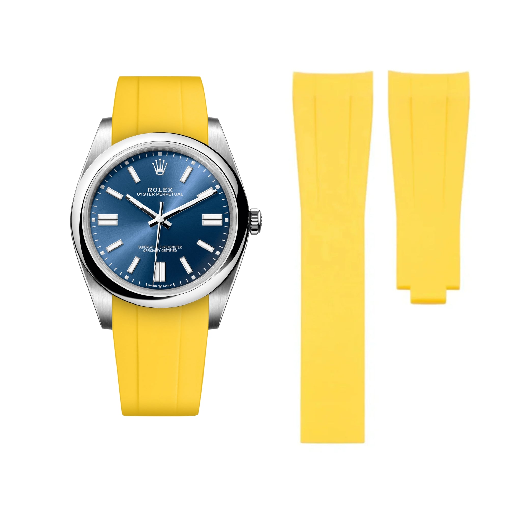 Faltschliesse Kautschukarmband für Rolex Oyster Perpetual 41mm – Gelb - Helvetus DE