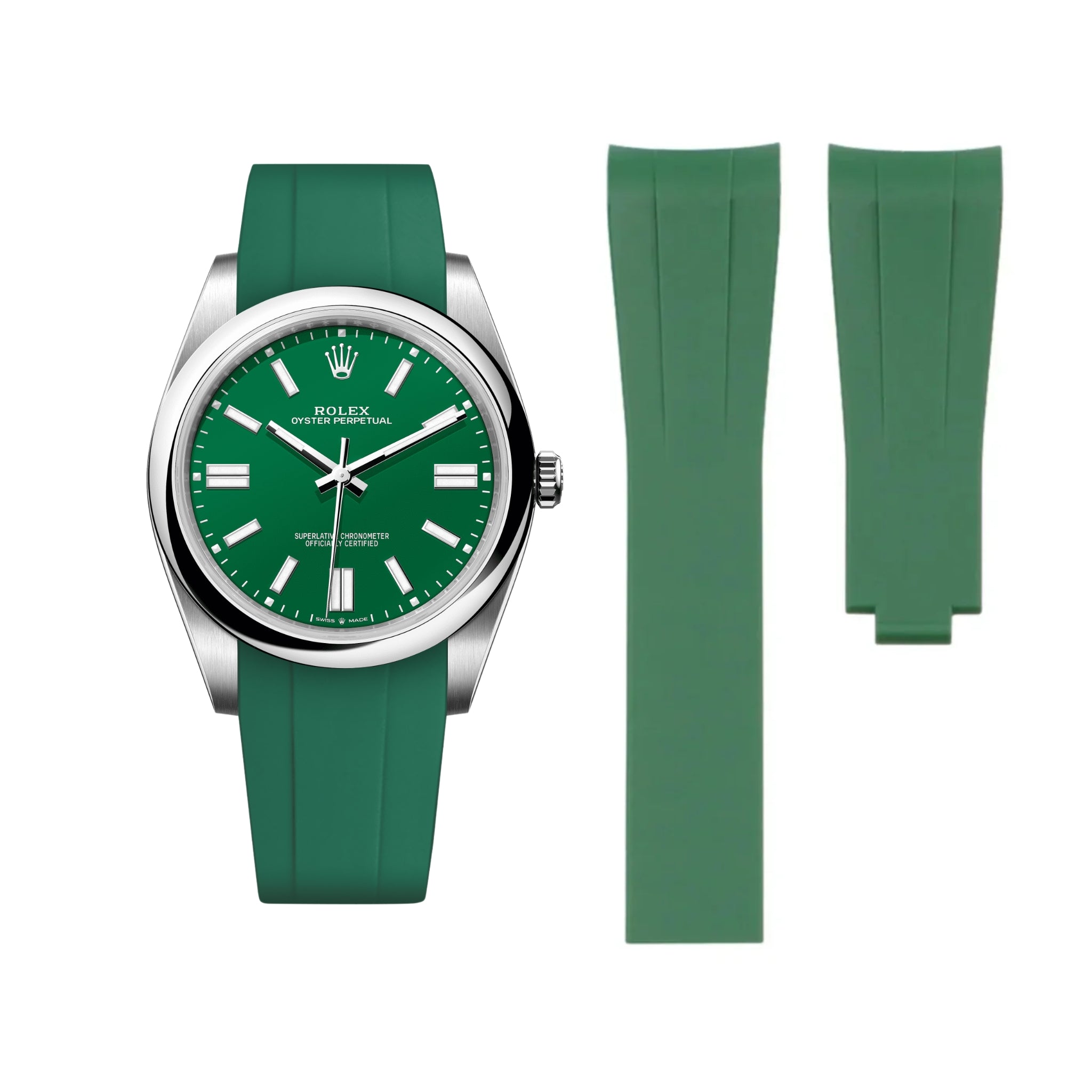 Faltschliesse Kautschukarmband für Rolex Oyster Perpetual 41mm – Grün - Helvetus DE