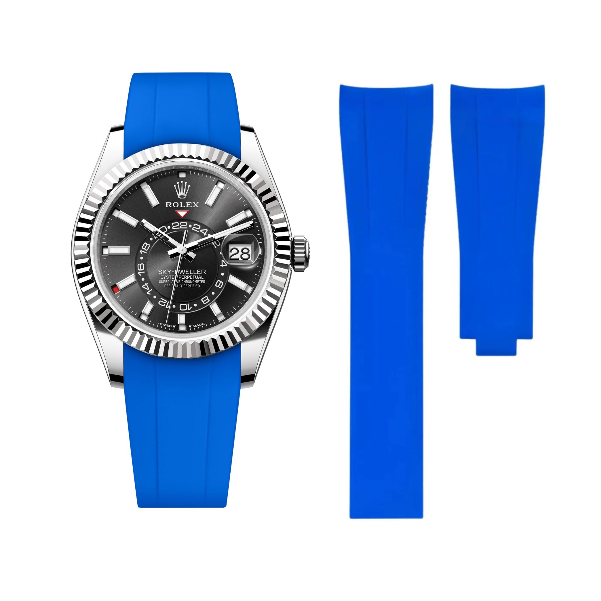 Faltschliesse Kautschukarmband für Rolex Sky - Dweller – Blau - Helvetus DE