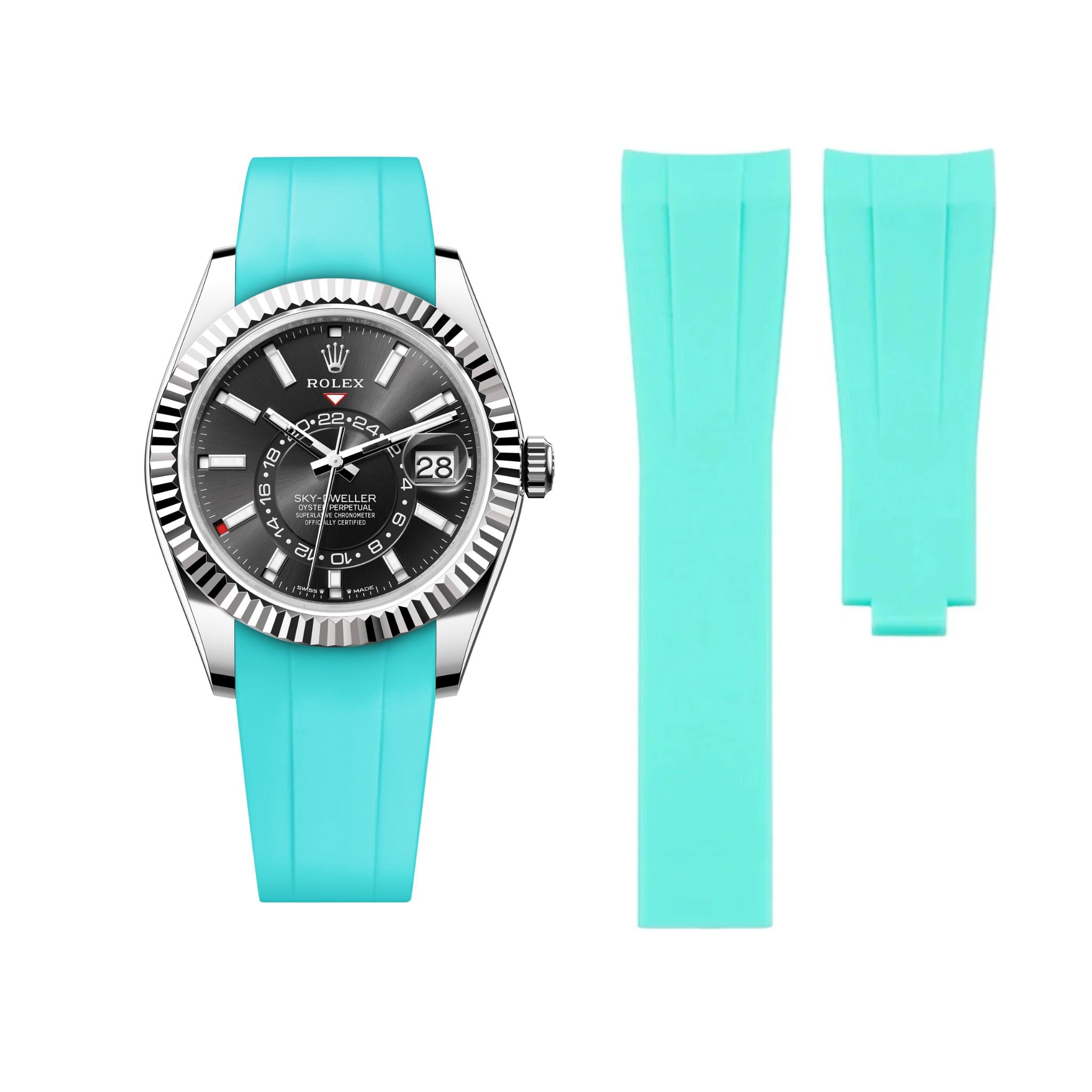 Faltschliesse Kautschukarmband für Rolex Sky - Dweller – Türkis - Helvetus DE