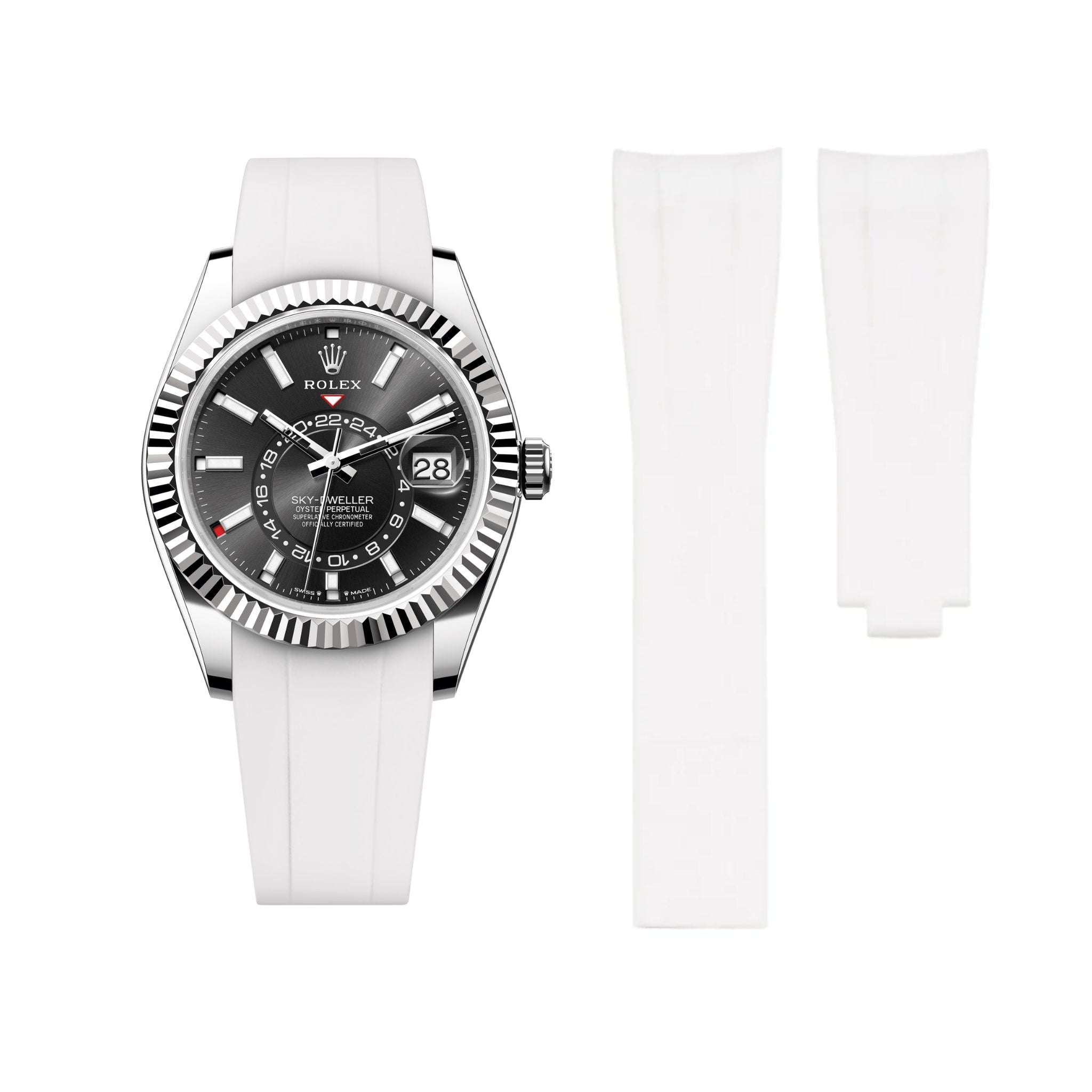 Faltschliesse Kautschukarmband für Rolex Sky - Dweller – Weiss - Helvetus DE