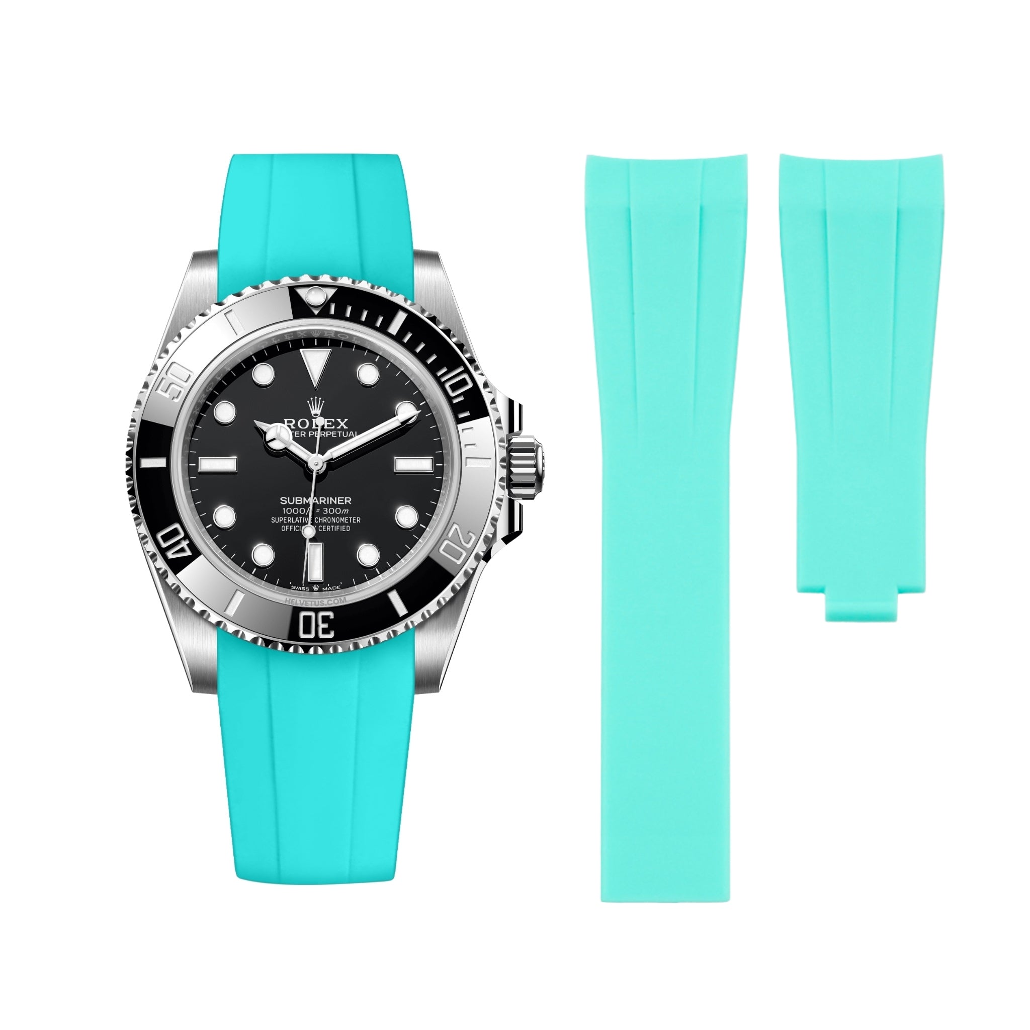 Faltschliesse Kautschukarmband für Rolex Submariner – Turkis - Helvetus DE