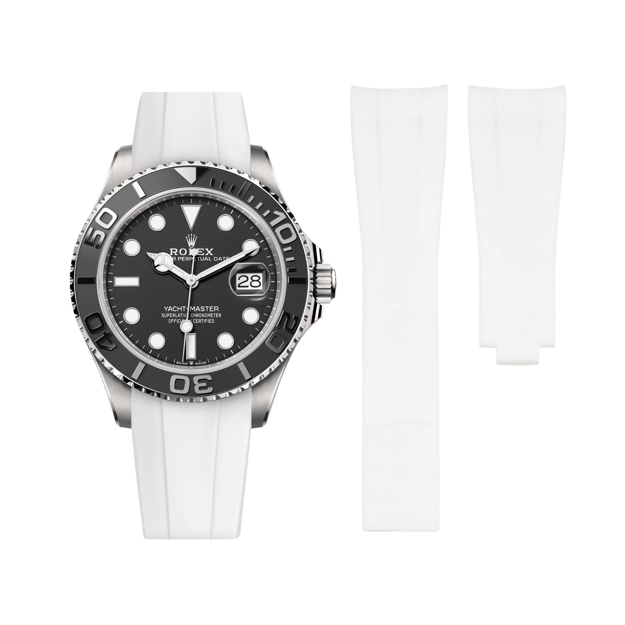 Faltschließe Kautschukarmband für Rolex Yacht - Master 40mm/42mm – Weiss - Helvetus DE