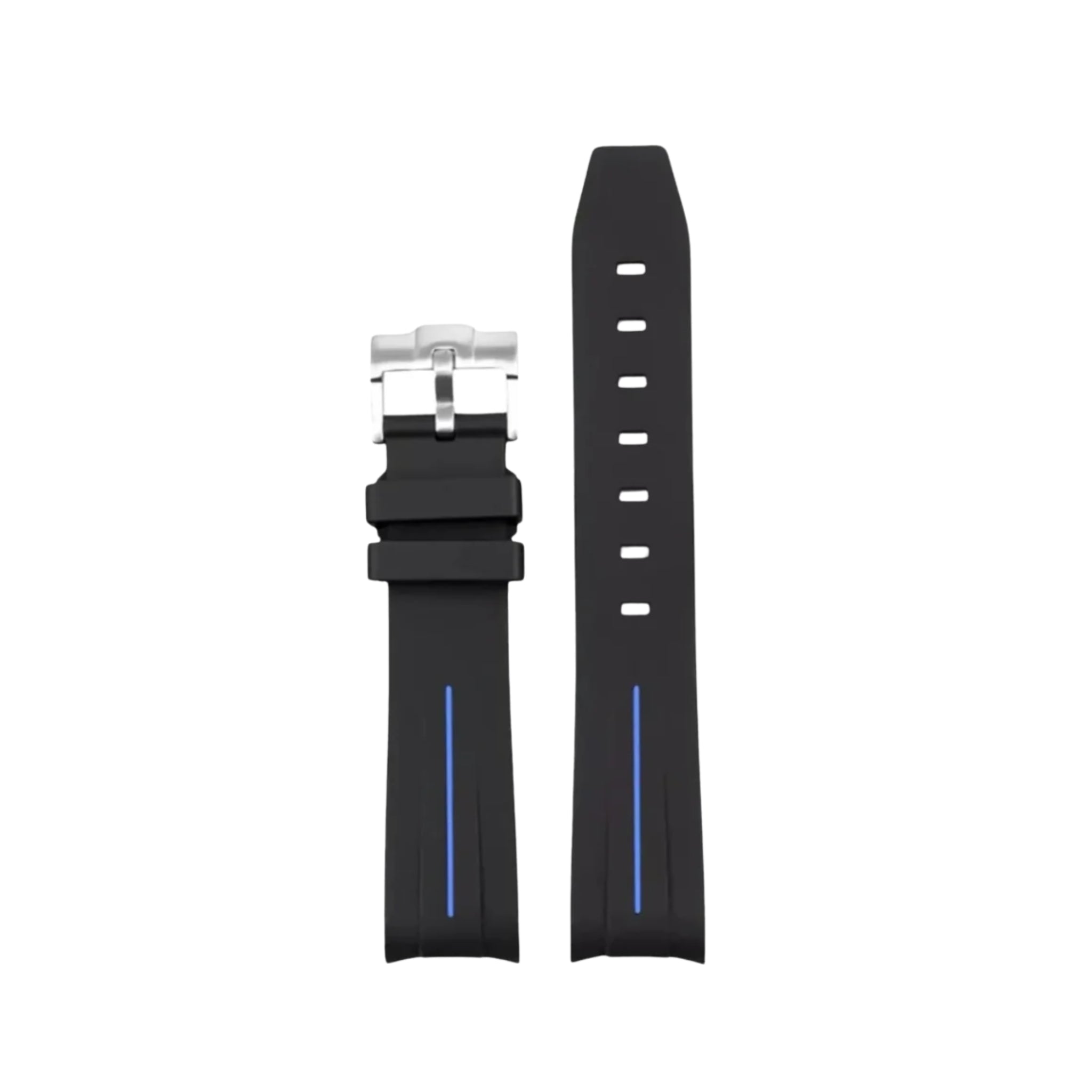 Gebogenes FKM Kautschukarmband – Universelle Passform – Schwarz/Blau LuxLine® (20mm / 21mm / 22mm) - Helvetus DE