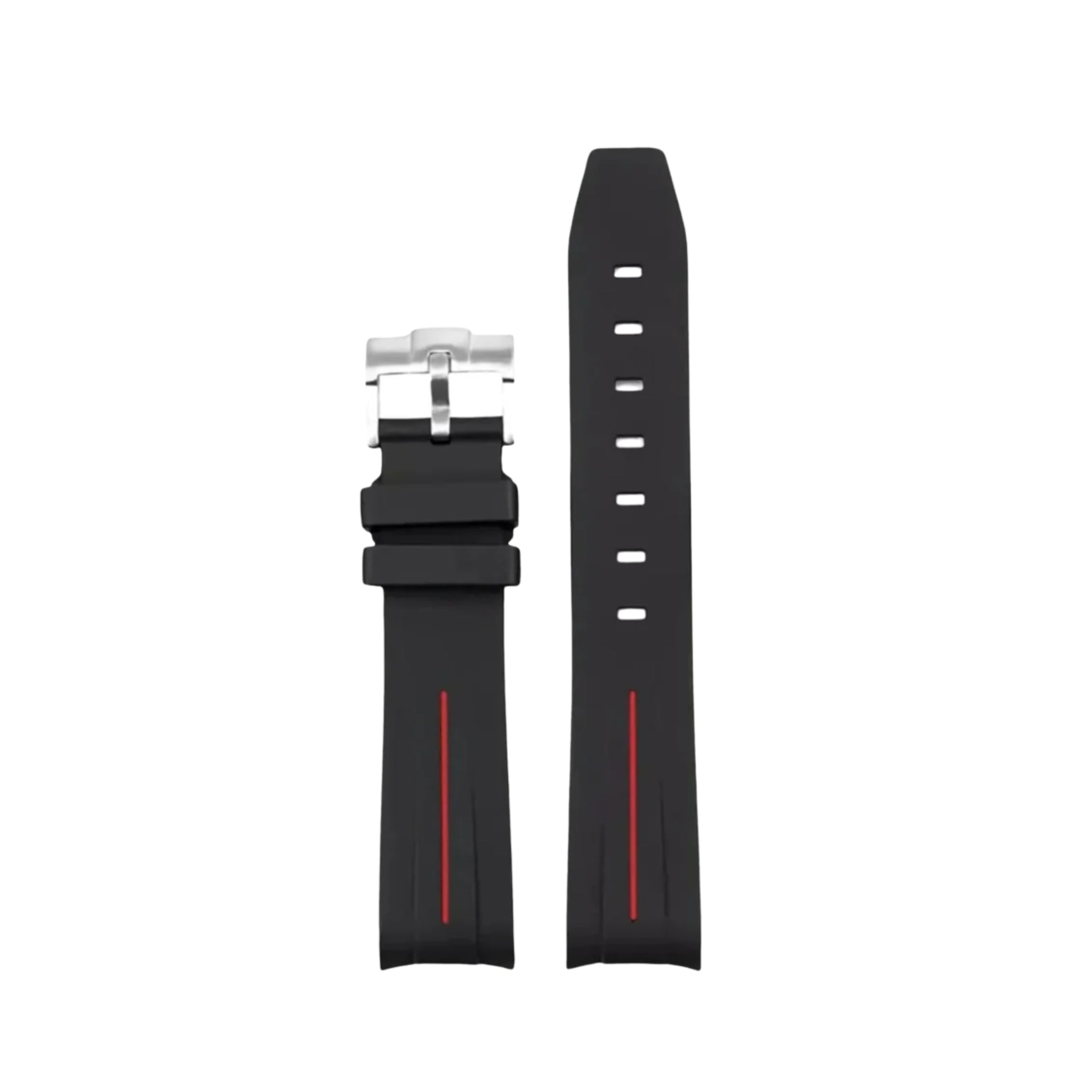 Gebogenes FKM Kautschukarmband – Universelle Passform – Schwarz/Rot LuxLine® (20mm / 21mm / 22mm) - Helvetus DE