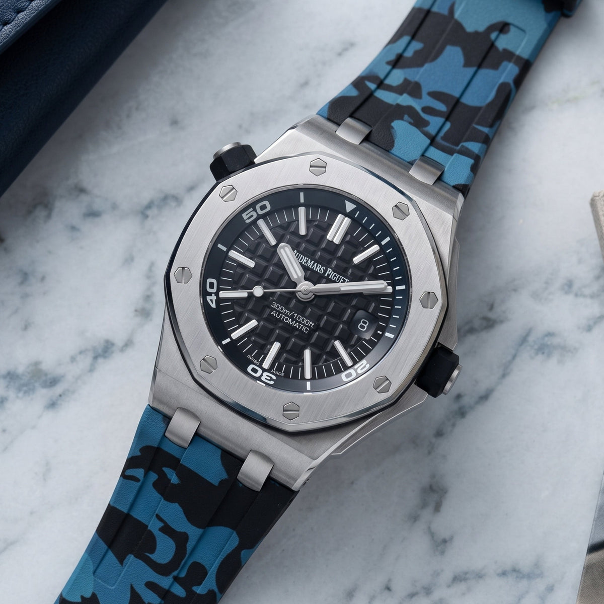 Kautschuk Armband - für alle Audemars Piguet Offshore Diver - Blau Camo - Helvetus