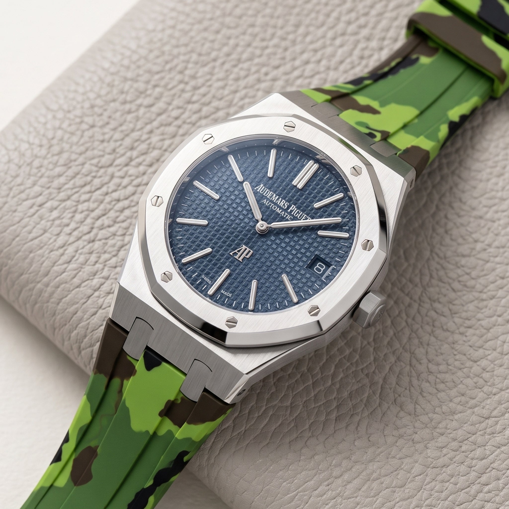 Kautschuk Armband - für alle Audemars Piguet Royal Oak 39mm - Hell Grün Camouflage - Helvetus