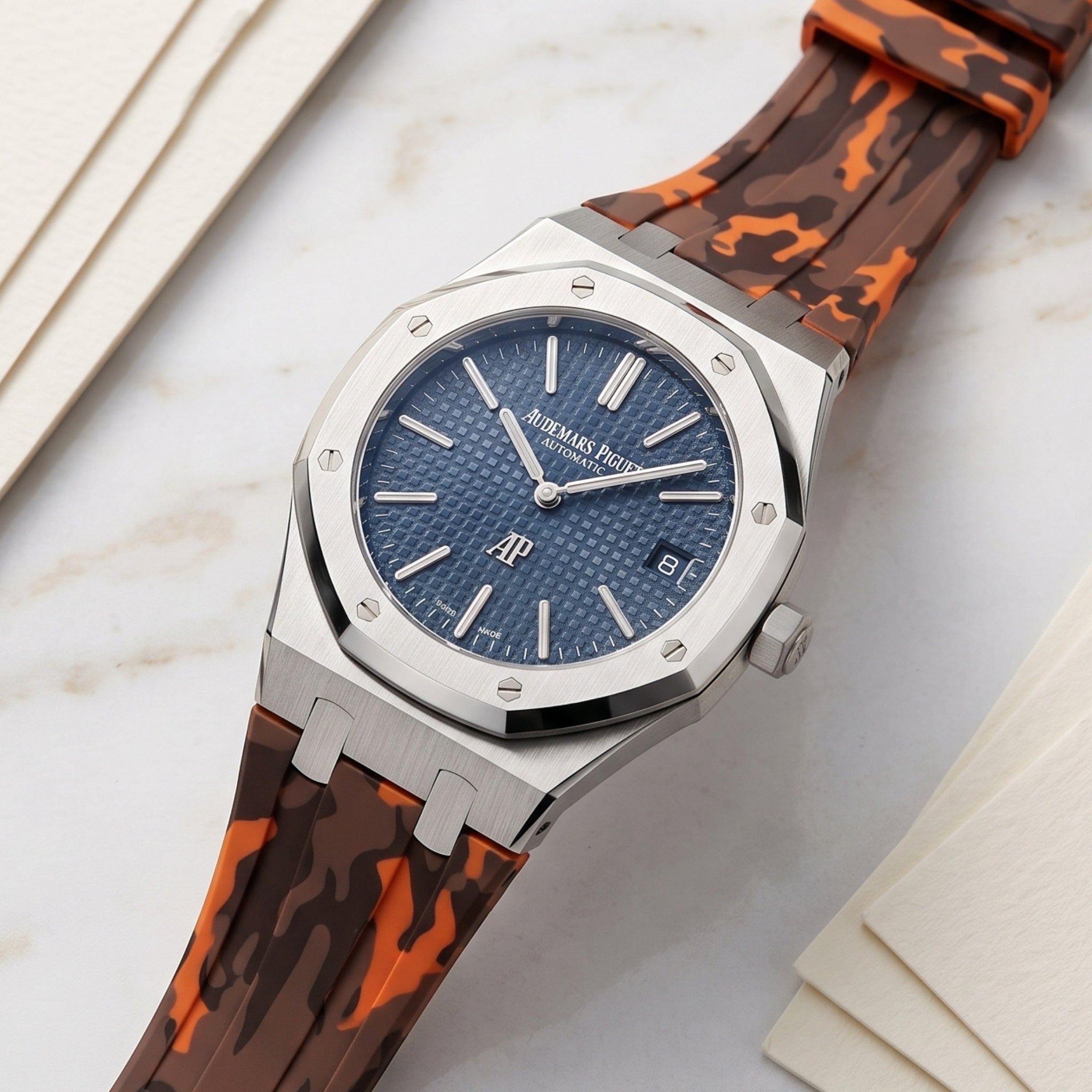Kautschuk Armband - für alle Audemars Piguet Royal Oak 39mm - Orange Camouflage - Helvetus