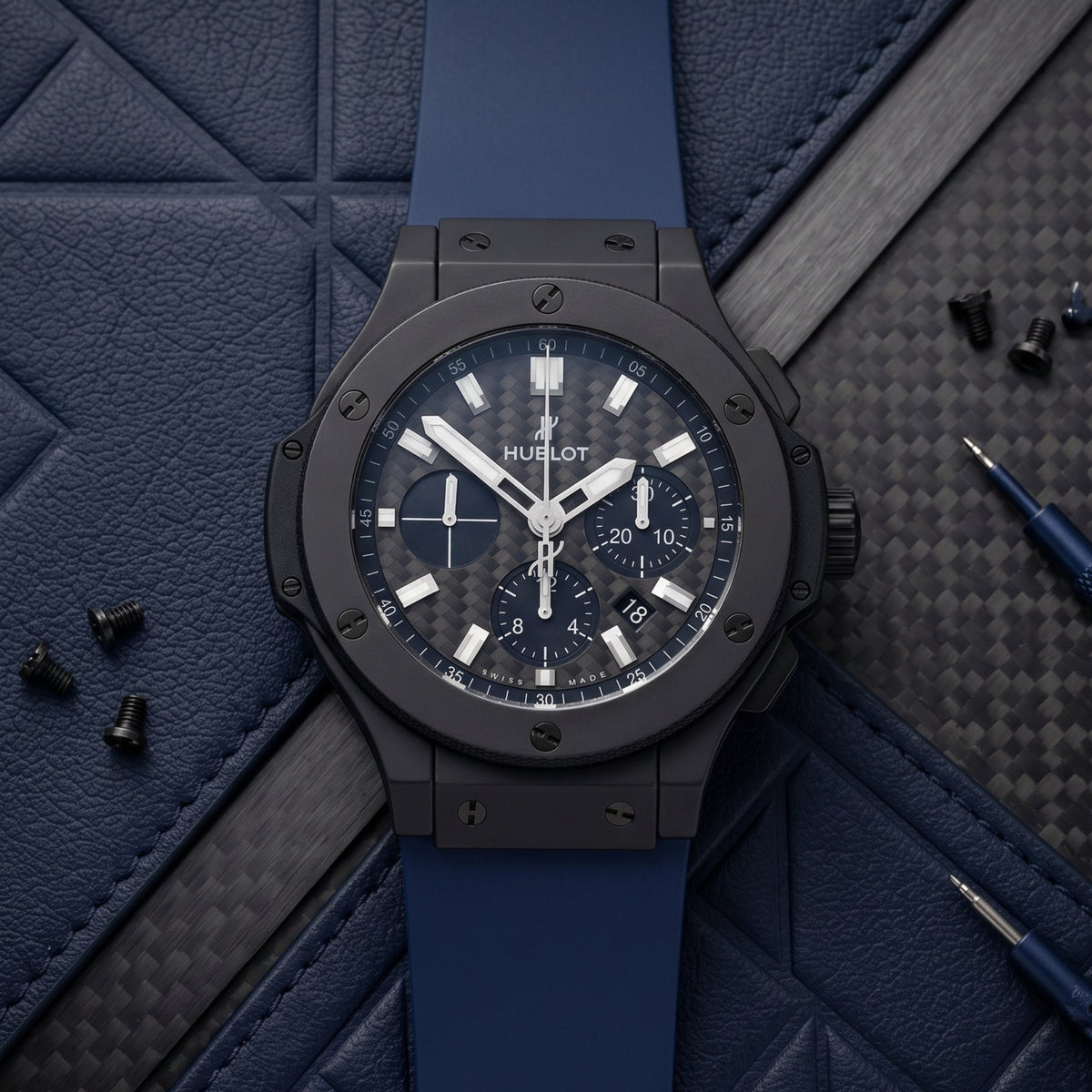 Kautschuk Armband – Für Hublot Big Bang 44mm – Dunkel Blau - Helvetus