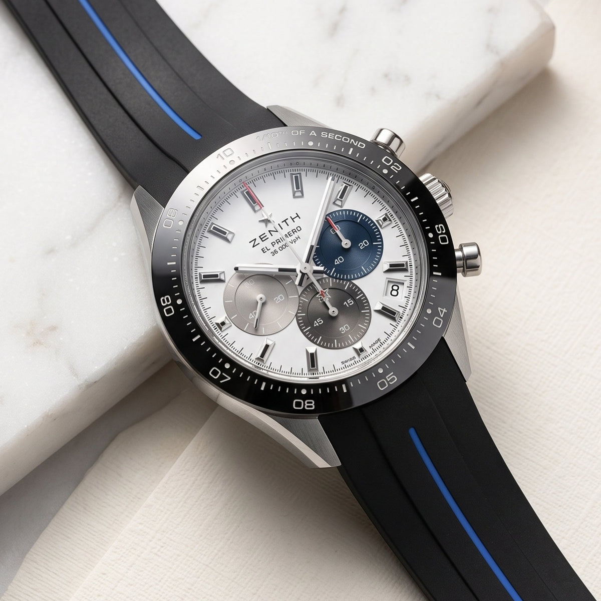 Kautschukarmband für alle Zenith Chronomaster Modelle – Schwarz/Blauer Line | LuxLine® - Helvetus