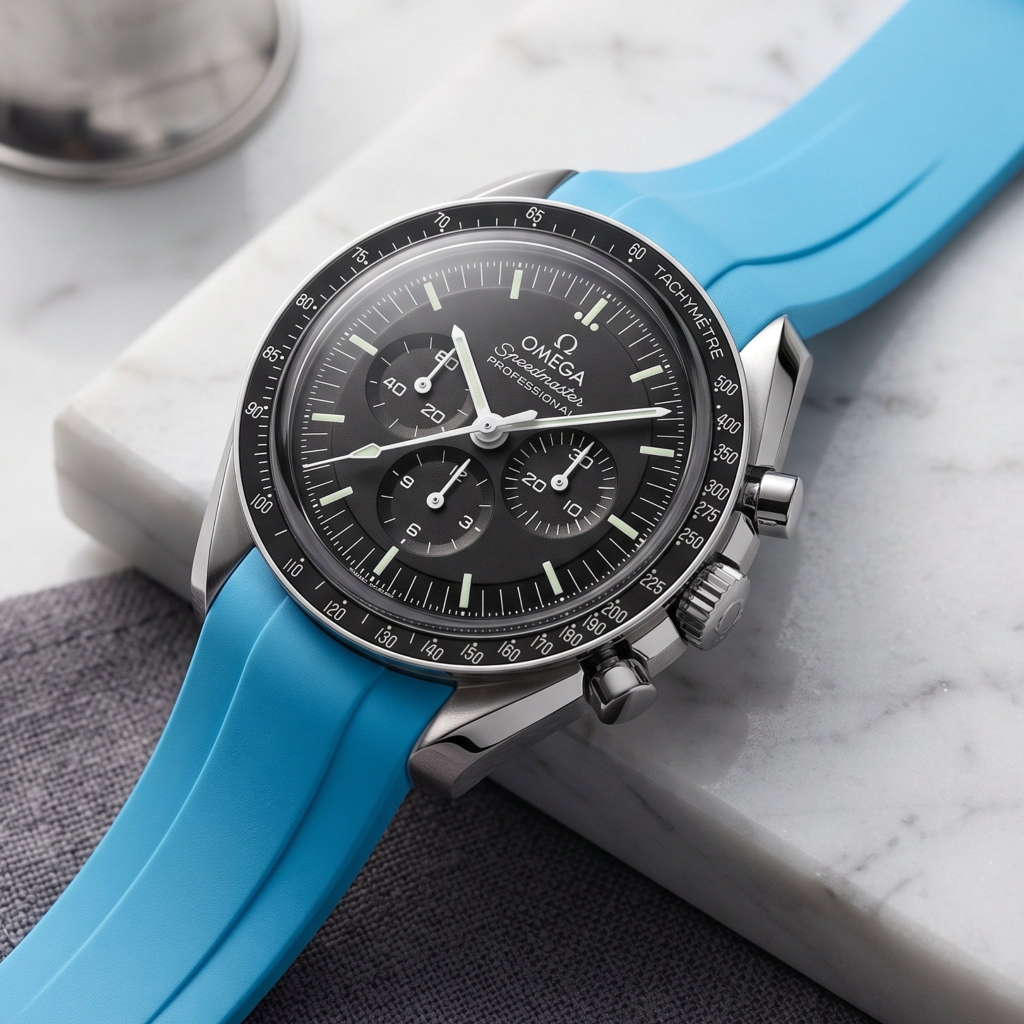 Kautschukarmband – Für Omega Speedmaster – Hell Blau - Helvetus