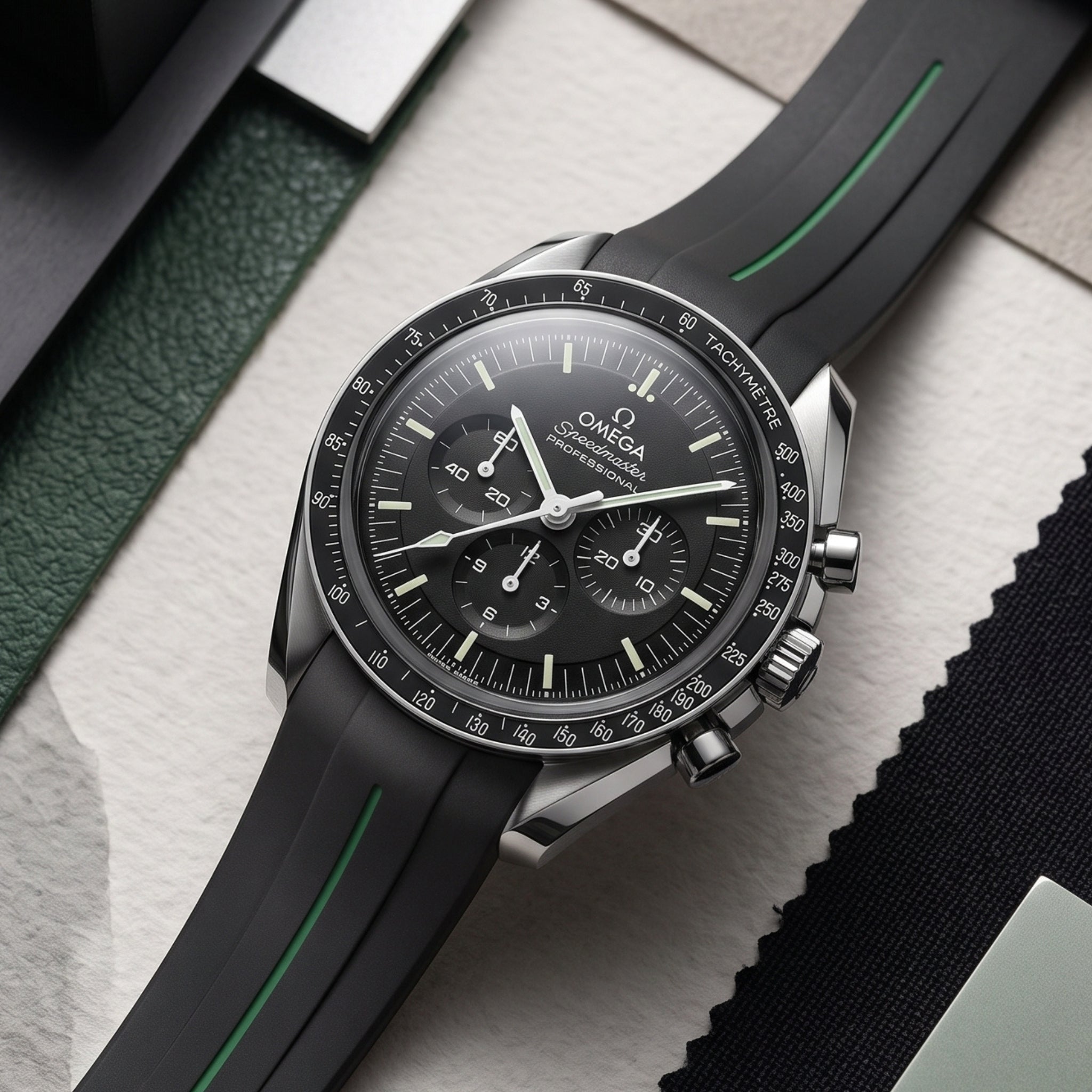 Kautschukarmband – Für Omega Speedmaster – LuxLine® - Schwarz/Grün - Helvetus