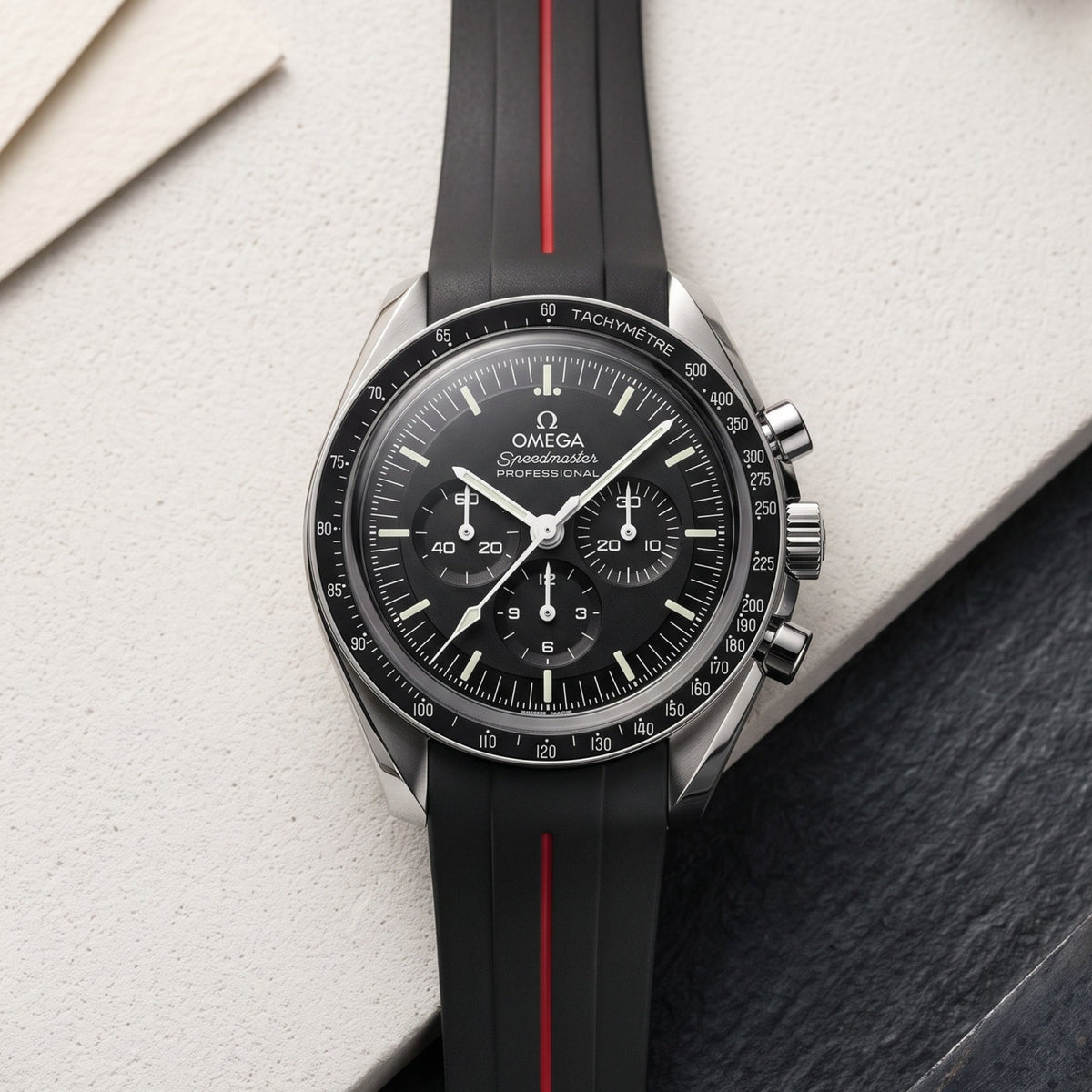 Kautschukarmband – Für Omega Speedmaster – LuxLine® - Schwarz/Rot - Helvetus