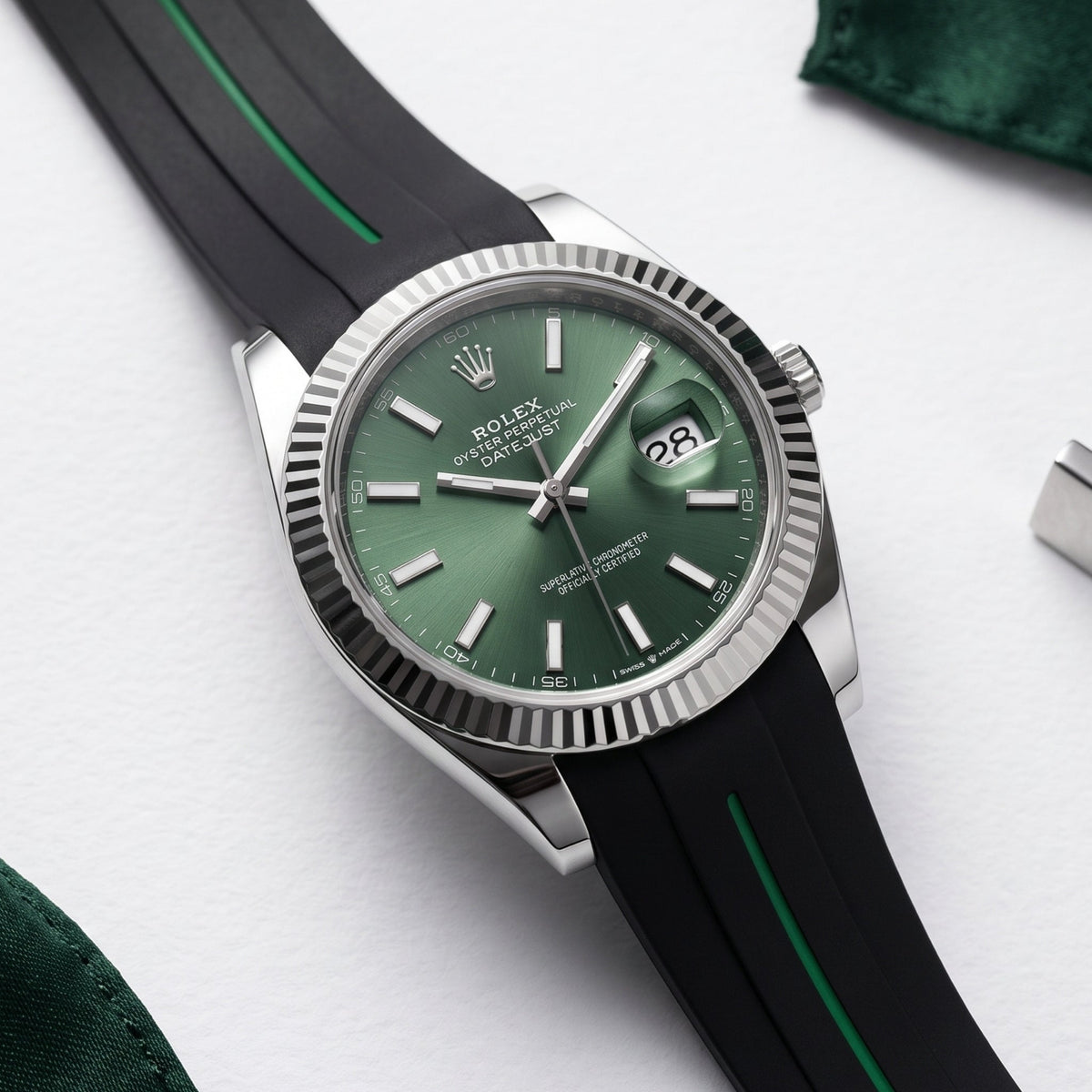 Kautschukarmband für Rolex Datejust 41mm – LuxLine® - Schwarz/Grün - Helvetus