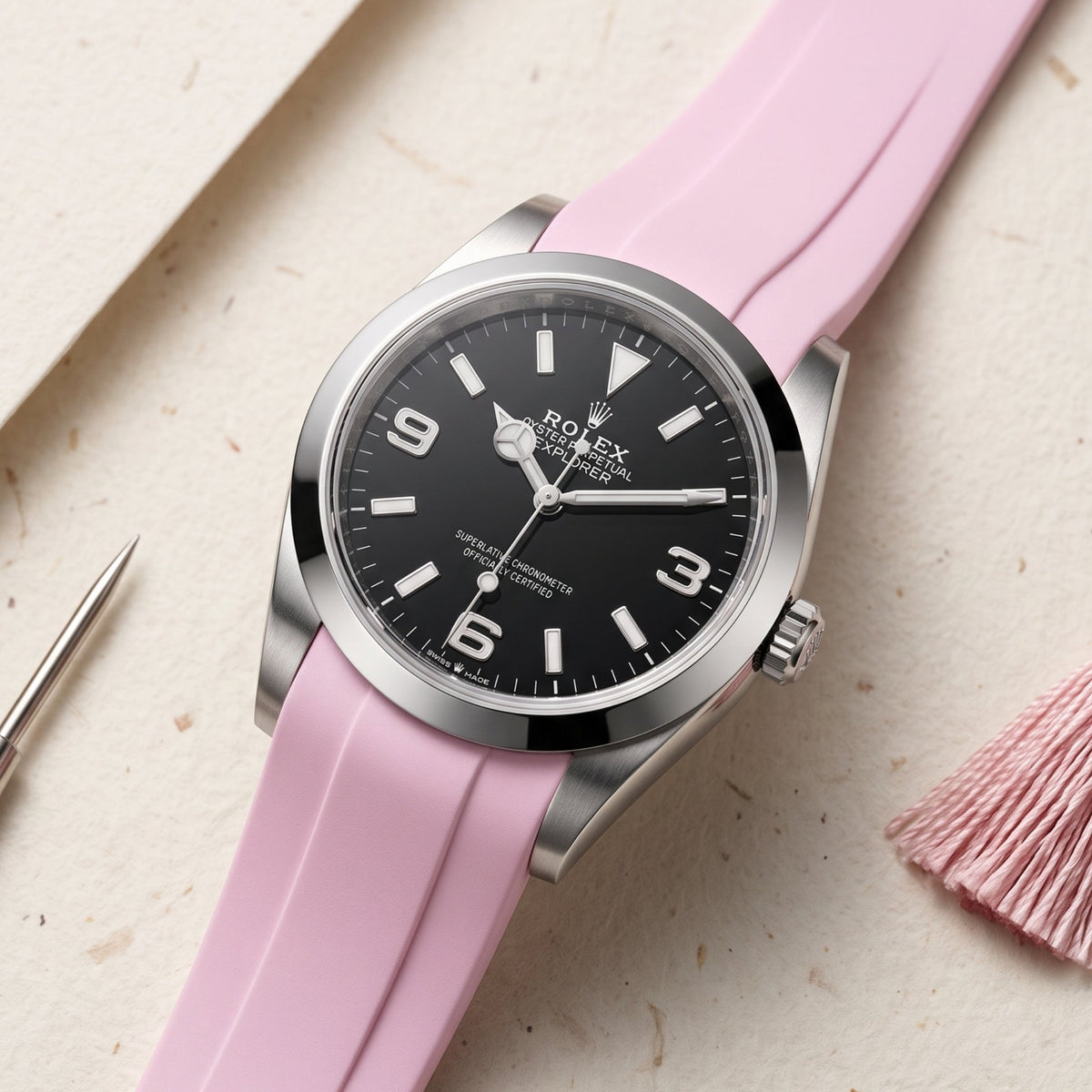 Kautschukarmband für Rolex Explorer I – Pink - Helvetus
