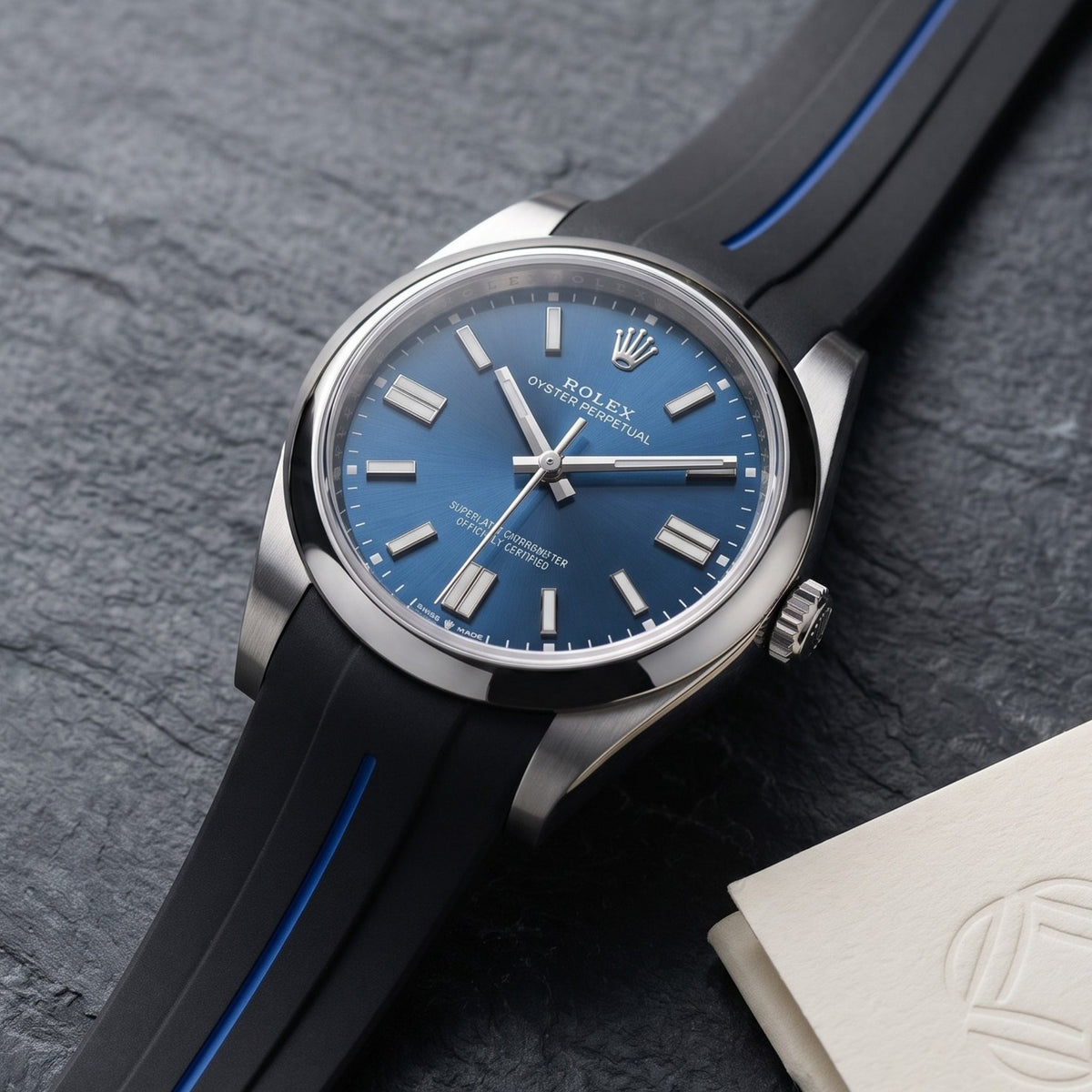 Kautschukarmband für Rolex Oyster Perpetual 41mm – LuxLine® - Schwarz/Blau - Helvetus