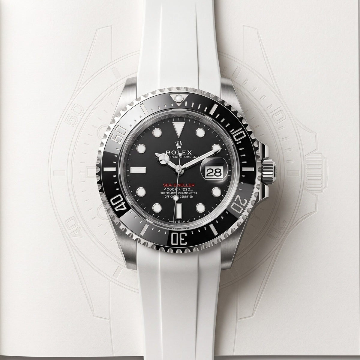 Kautschukarmband für Rolex Sea-Dweller – Weiss - Helvetus