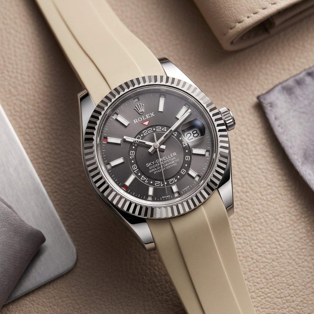 Kautschukarmband für Rolex Sky-Dweller – Beige - Helvetus
