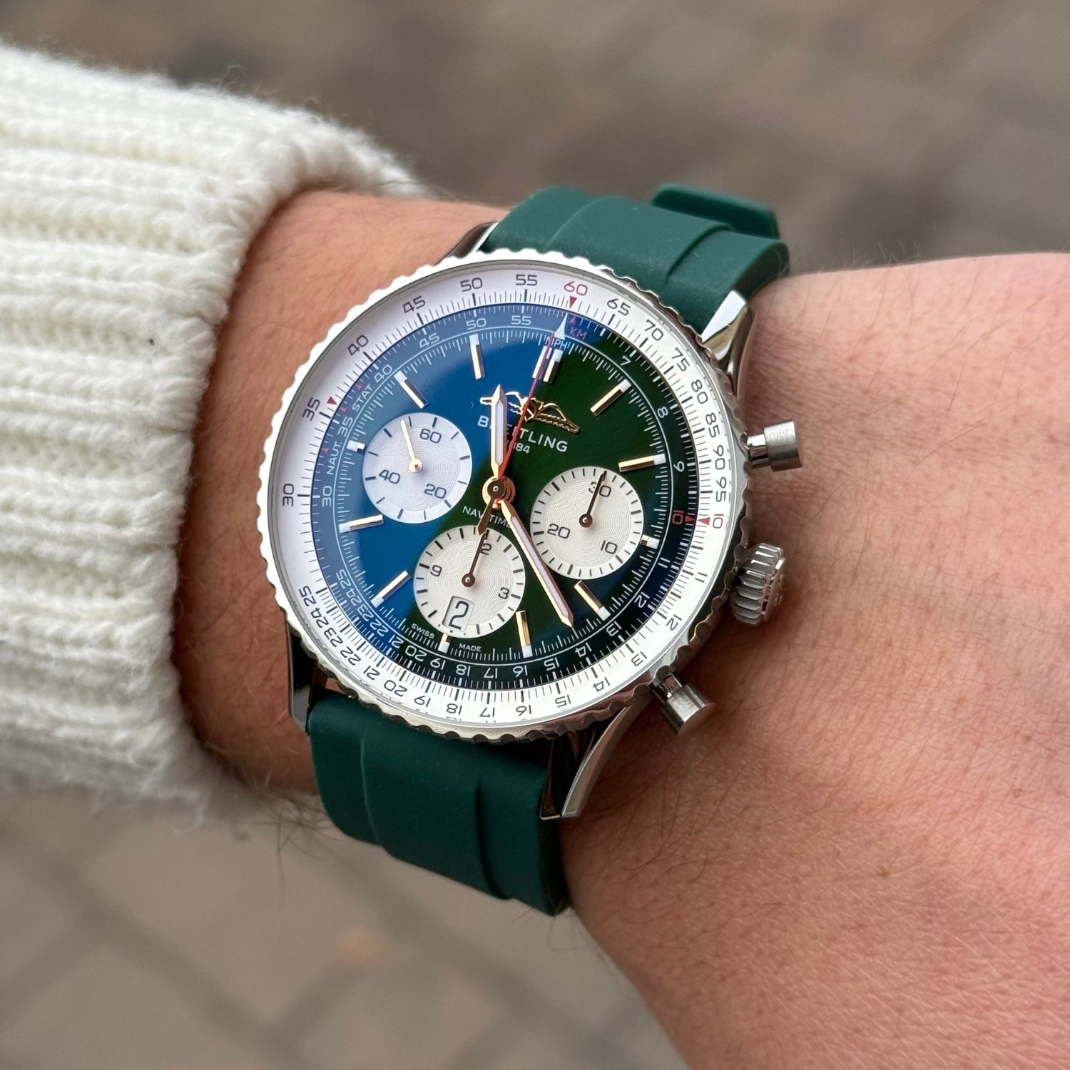 Kautschukarmband – Für alle Breitling Navitimer Modelle – Grün - Helvetus DE