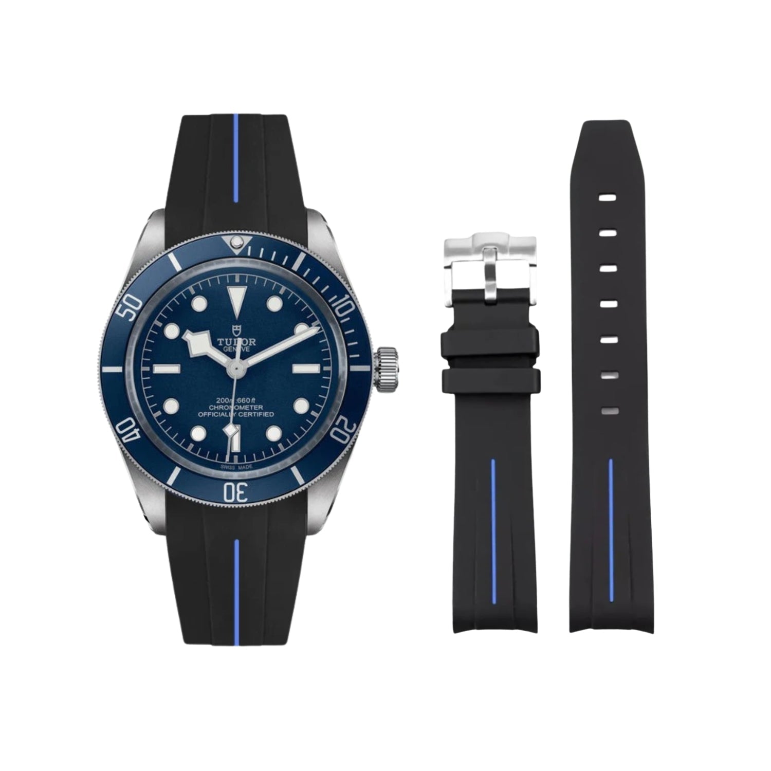 Kautschukarmband - Für alle Tudor Black Bay Modelle - Schwarz mit Blau | LuxLine® - Helvetus DE