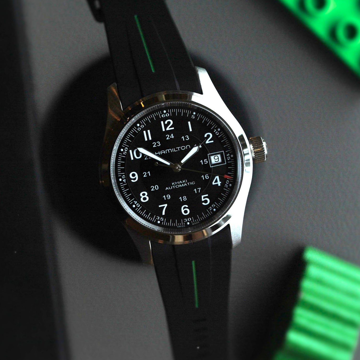 Kautschukarmband für Hamilton Khaki Field (38mm/40mm/42mm) - Schwarz/Grün LuxLine® - Helvetus DE