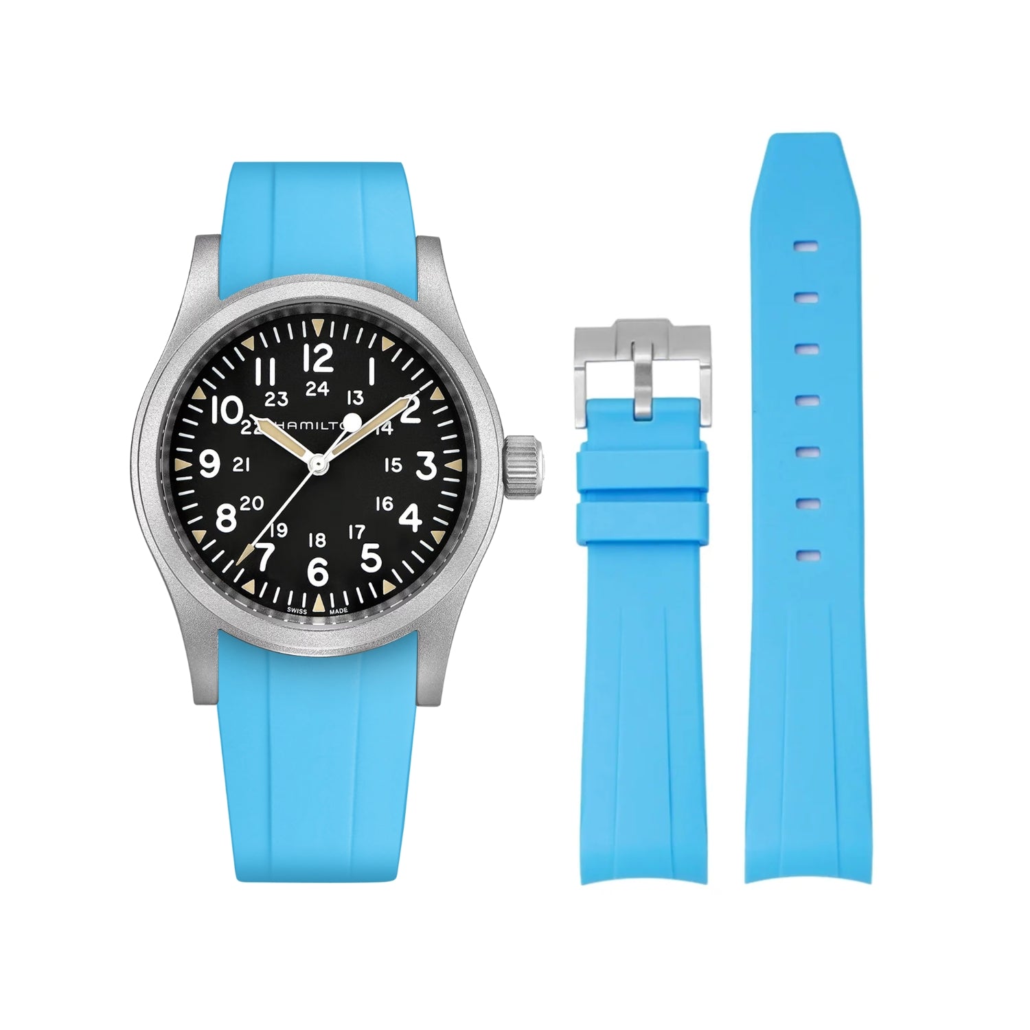 Kautschukarmband für Hamilton Khaki Field - Hell Blau - Helvetus DE