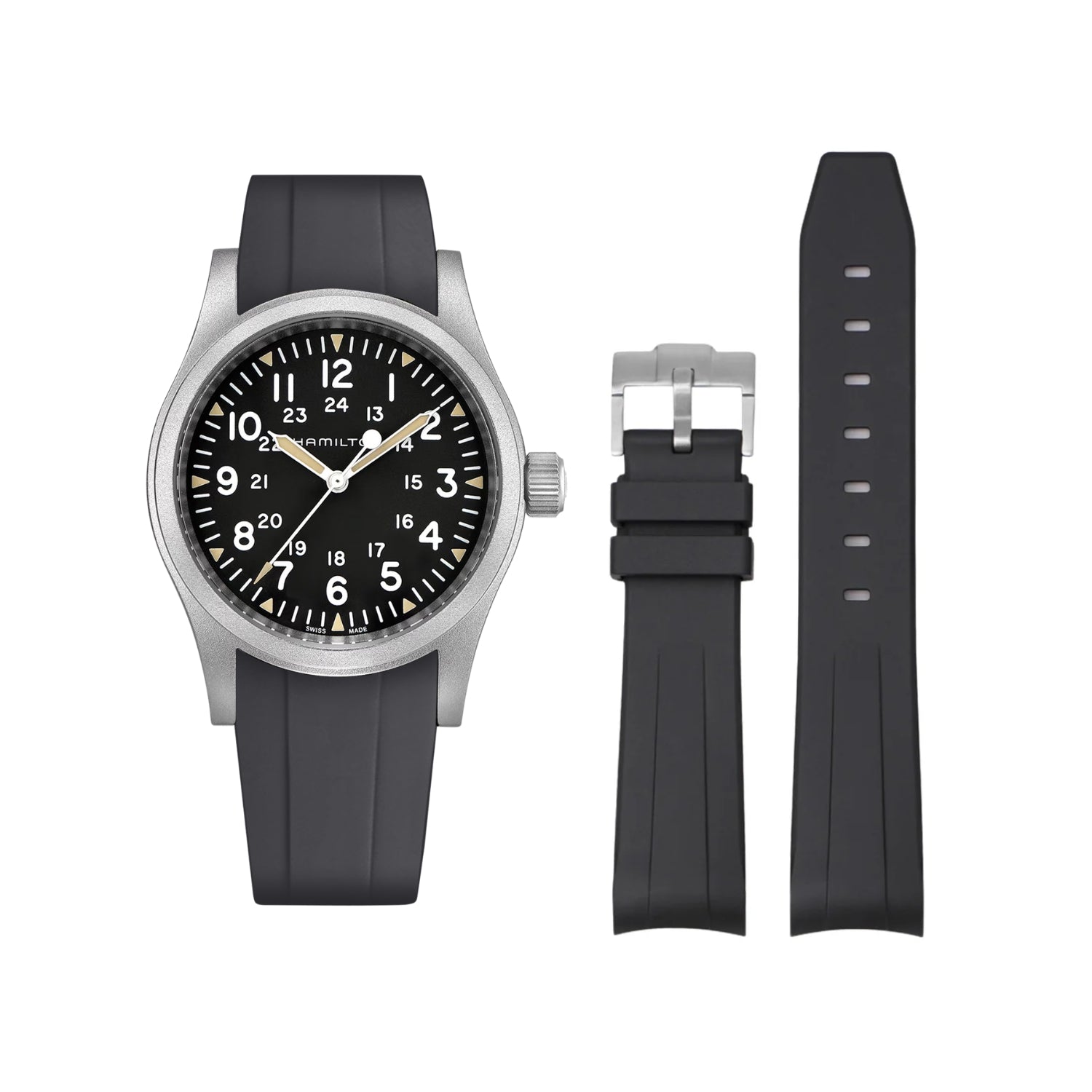 Kautschukarmband für Hamilton Khaki Field - Schwarz - Helvetus DE
