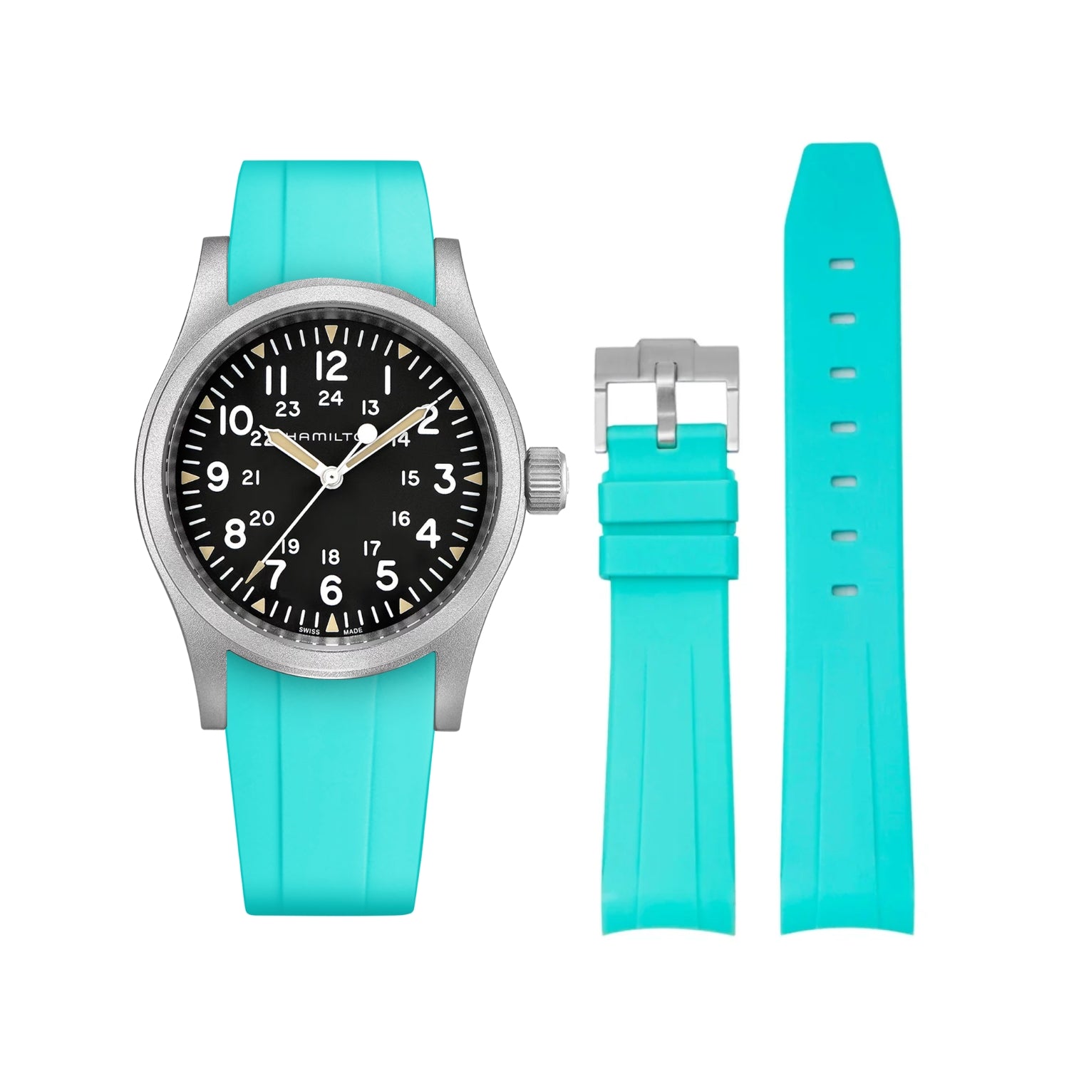 Kautschukarmband für Hamilton Khaki Field - Türkis - Helvetus DE