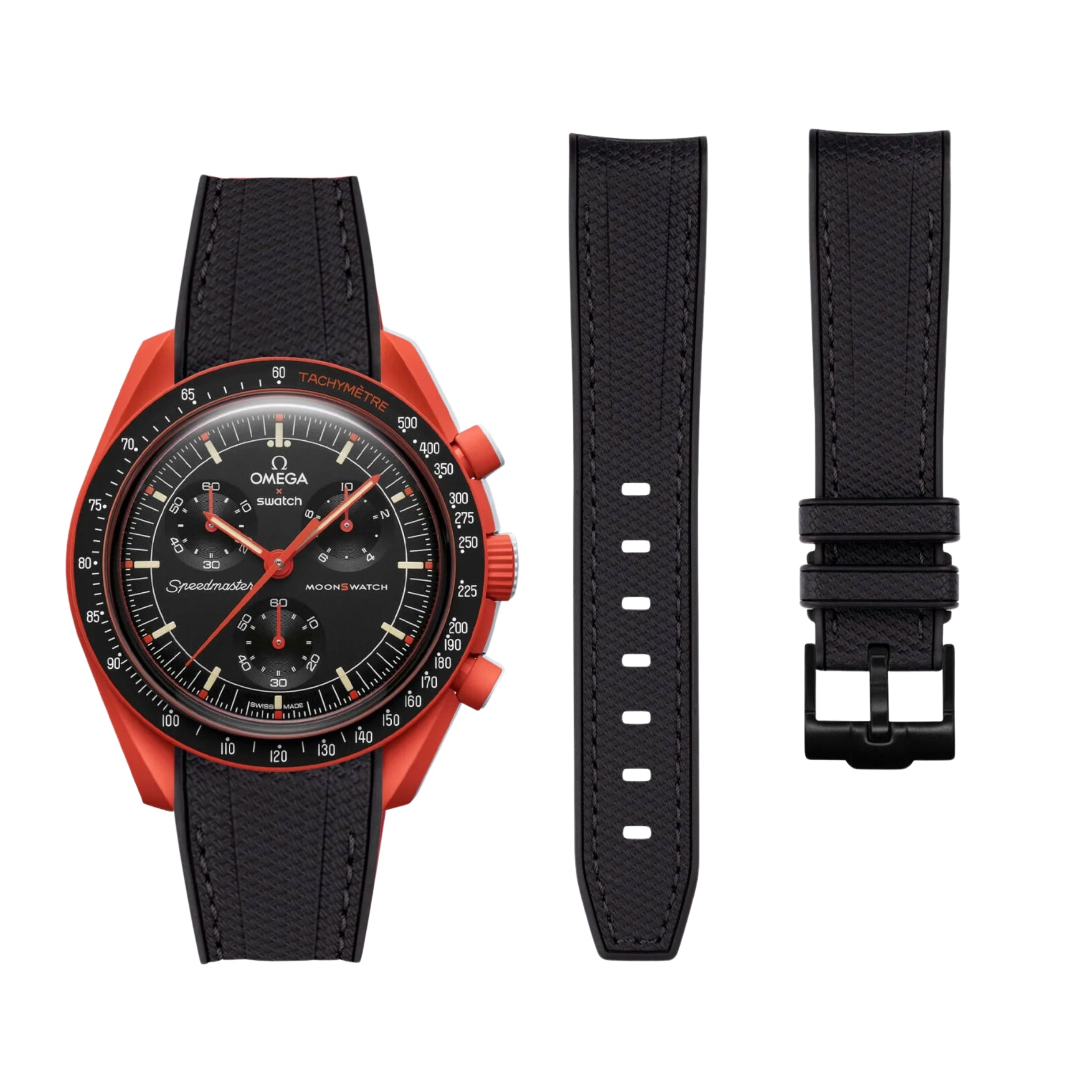 Kautschukarmband – Für Mission on Earth Lava | Omega X Swatch | MoonSwatch – Schwarz mit Schwarz - Helvetus DE