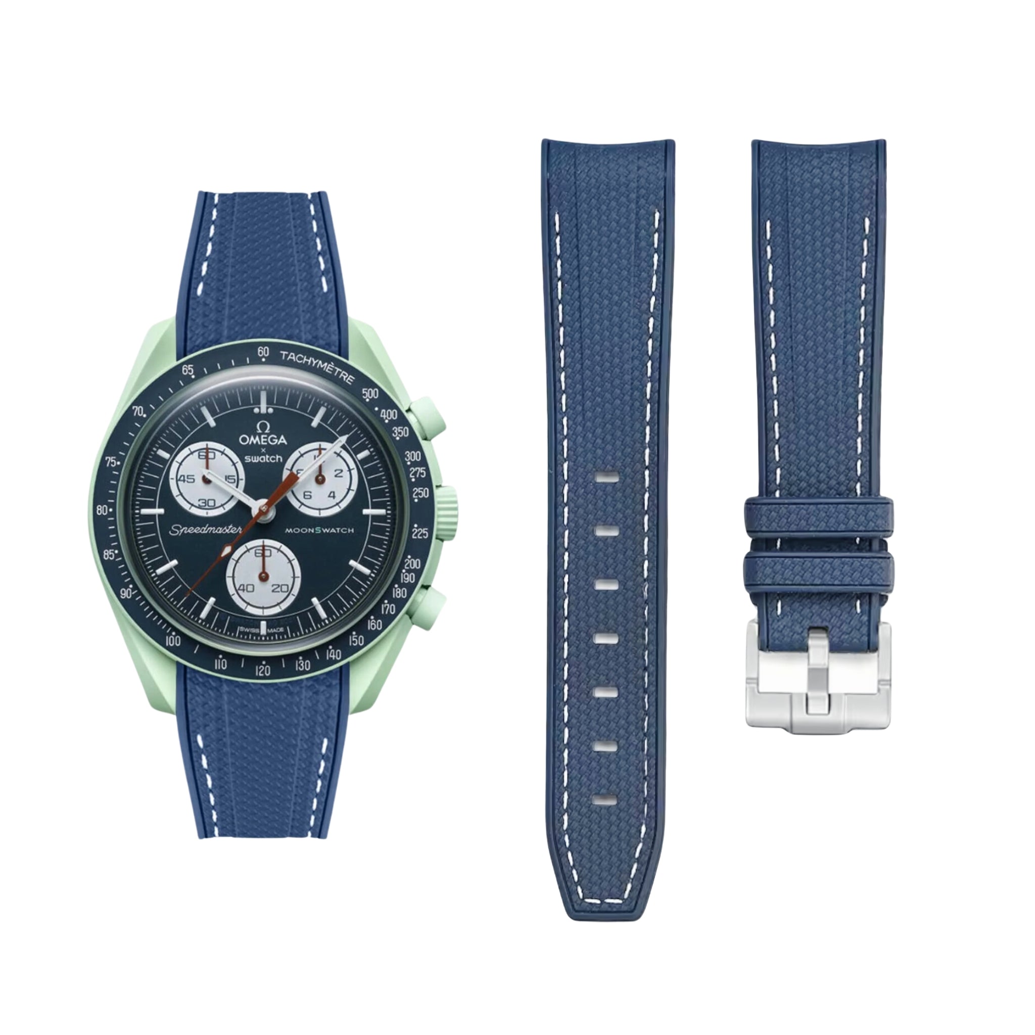 Kautschukarmband – Für Mission on Earth | Omega X Swatch | MoonSwatch – Blau mit Weiß - Helvetus DE