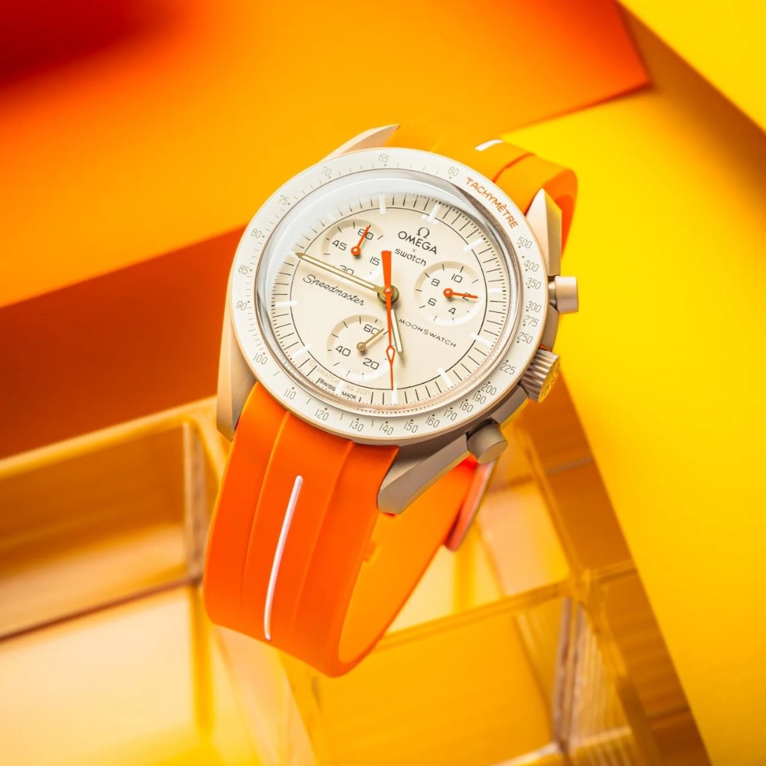 Kautschukarmband – Für Mission to Jupiter | Omega X Swatch | MoonSwatch – Orange mit Weißer Linie - Helvetus DE