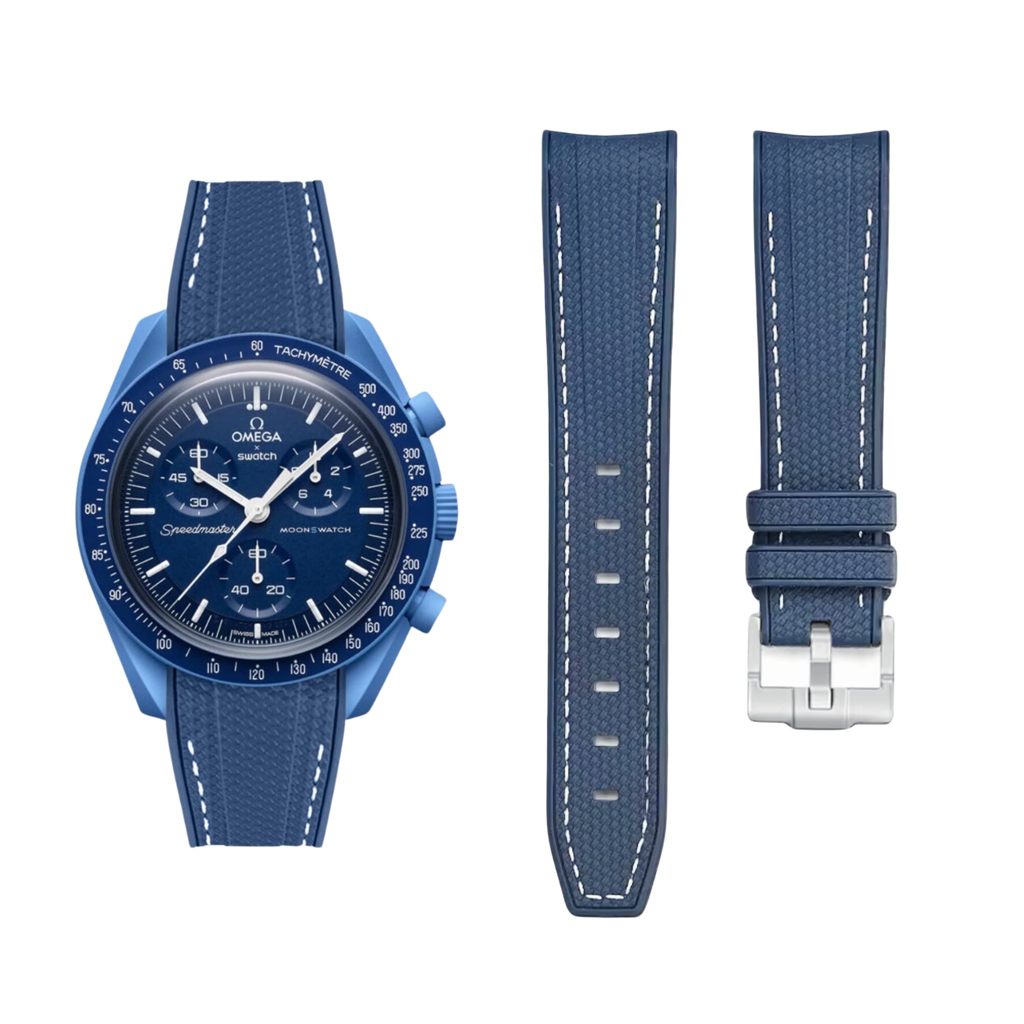 Kautschukarmband – Für Mission to Neptune | Omega X Swatch | MoonSwatch – Blau mit Weiß - Helvetus DE