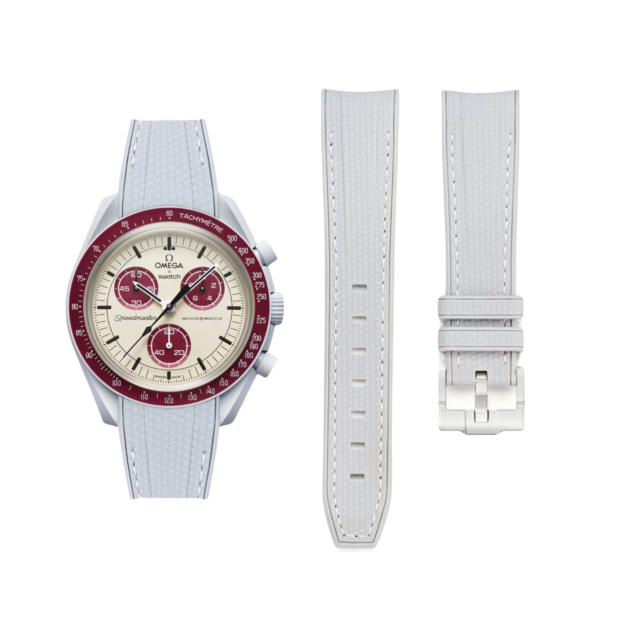 Kautschukarmband – Für Mission to Pluto | Omega X Swatch | MoonSwatch – Grau mit Weiß - Helvetus DE