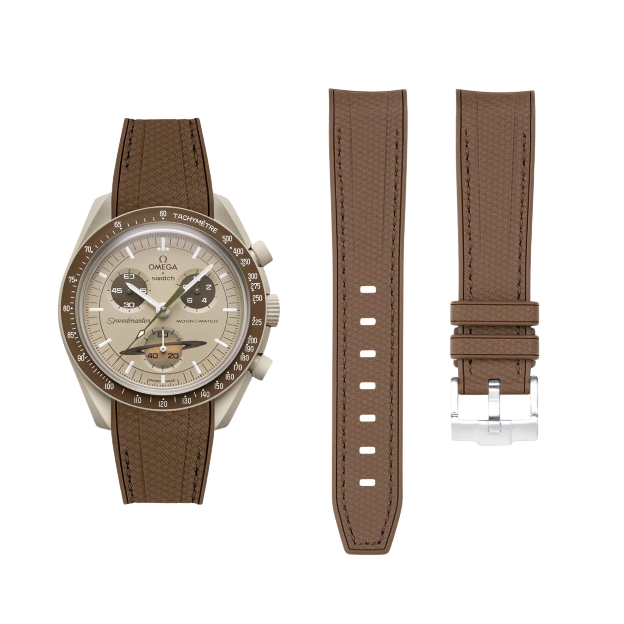 Kautschukarmband – Für Mission to Saturn | Omega X Swatch | MoonSwatch – Braun mit Braun - Helvetus DE