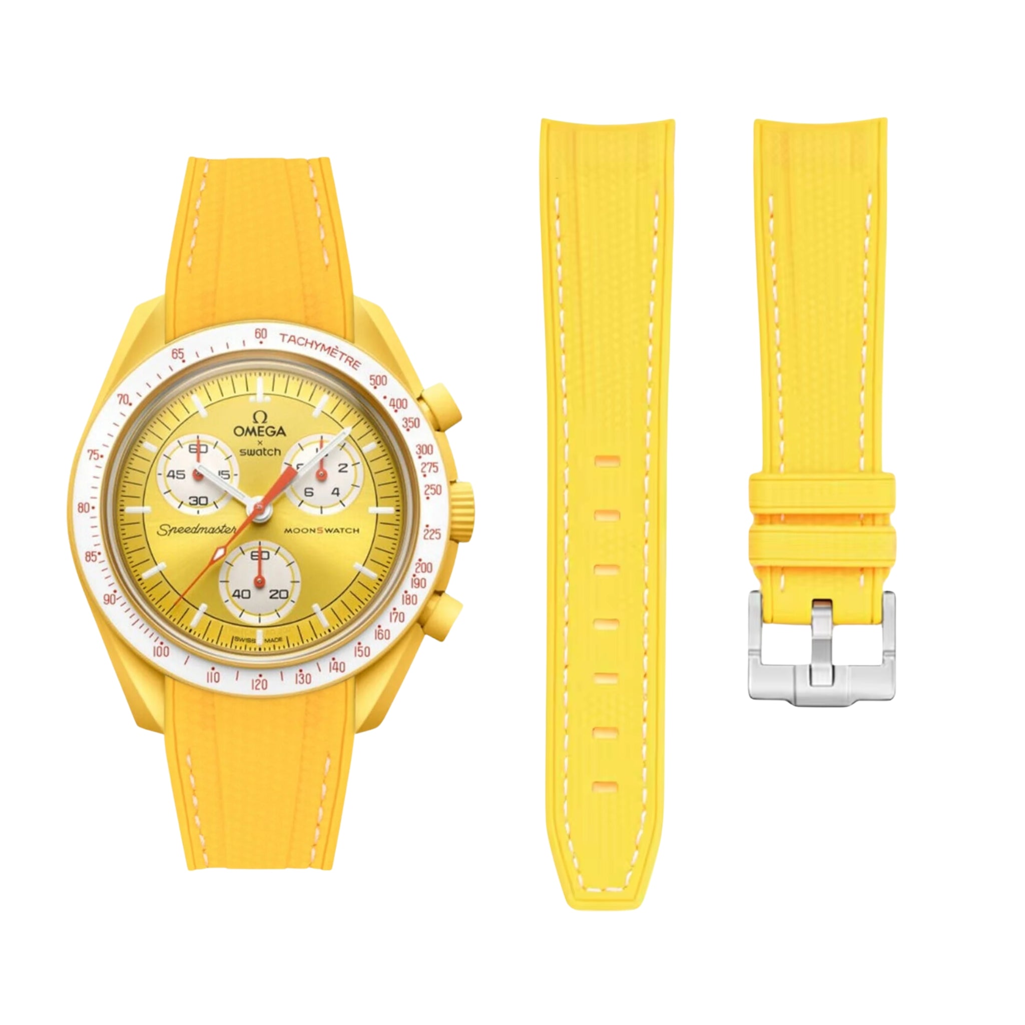 Kautschukarmband – Für Mission to the Sun | Omega X Swatch | MoonSwatch – Gelb mit Weiß - Helvetus DE