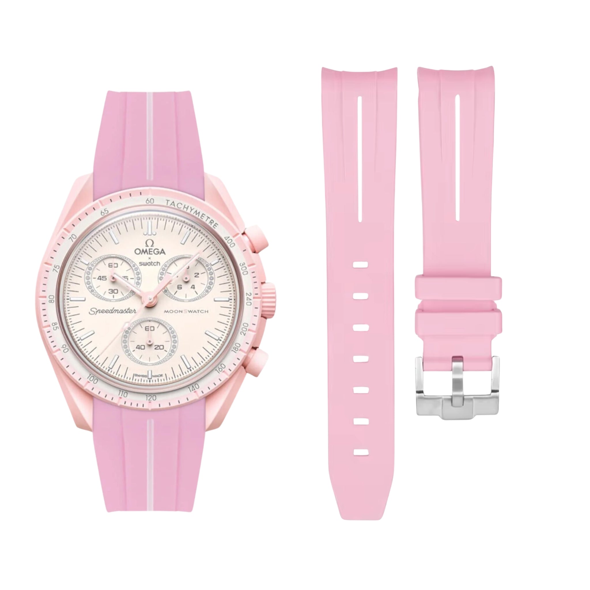 Kautschukarmband – Für Mission to Venus | Omega X Swatch | MoonSwatch – Pink mit Weiß - Helvetus DE