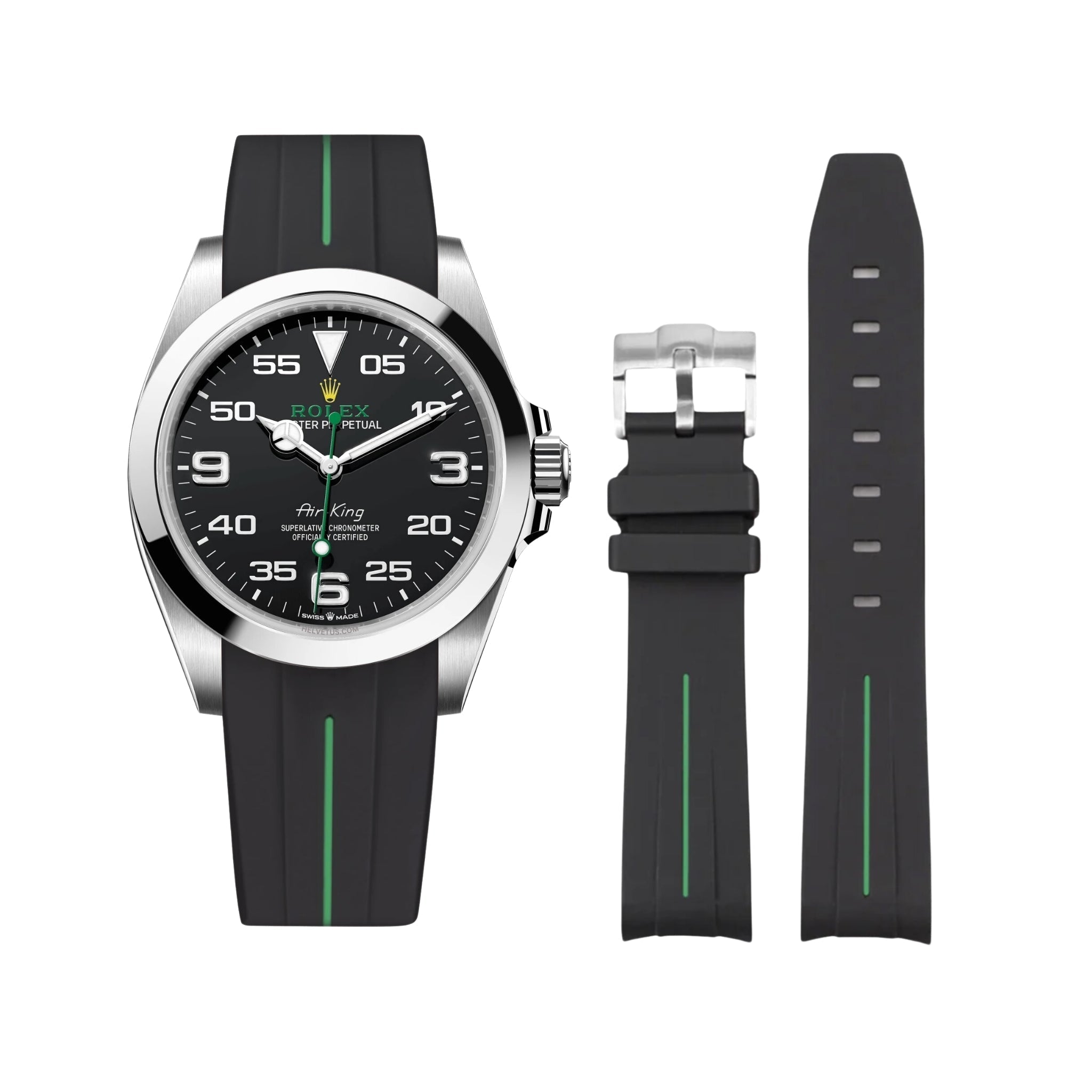 Kautschukarmband für Rolex Air - King 126900/116900 – Schwarz/Grün | LuxLine® - Helvetus DE