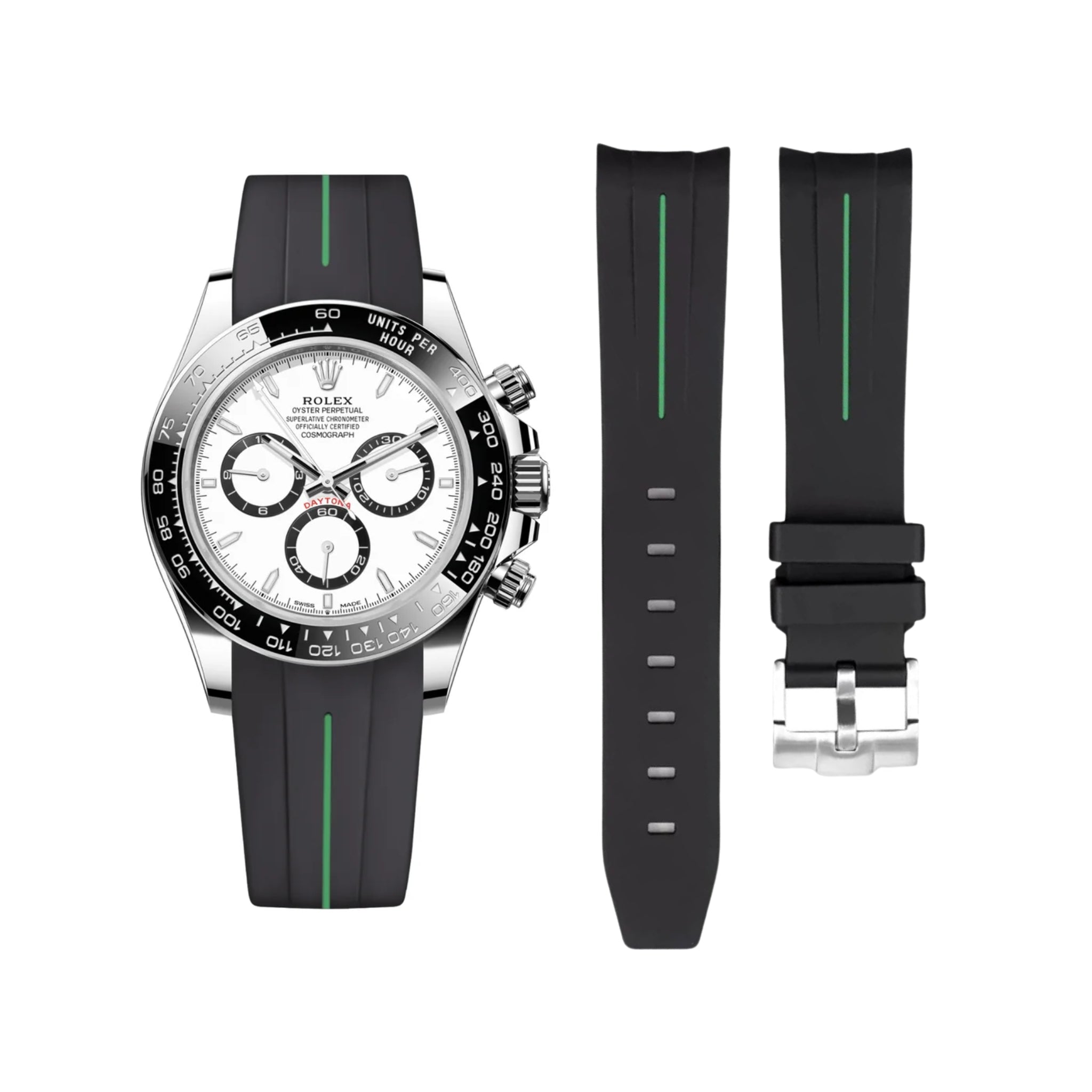 Kautschukarmband für Rolex Daytona – LuxLine® - Schwarz/Grün - Helvetus DE