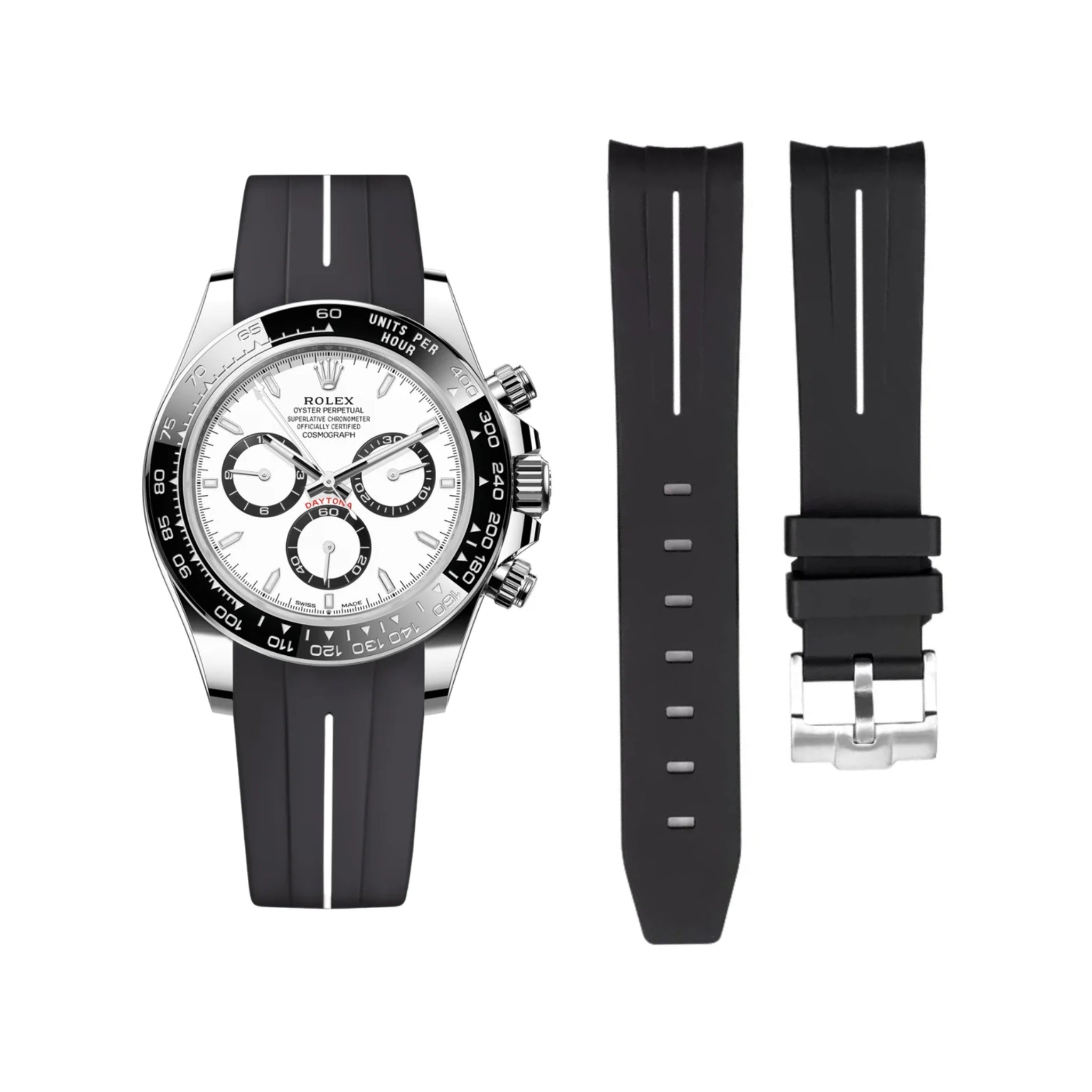 Kautschukarmband für Rolex Daytona – LuxLine® - Schwarz/Weiss - Helvetus DE